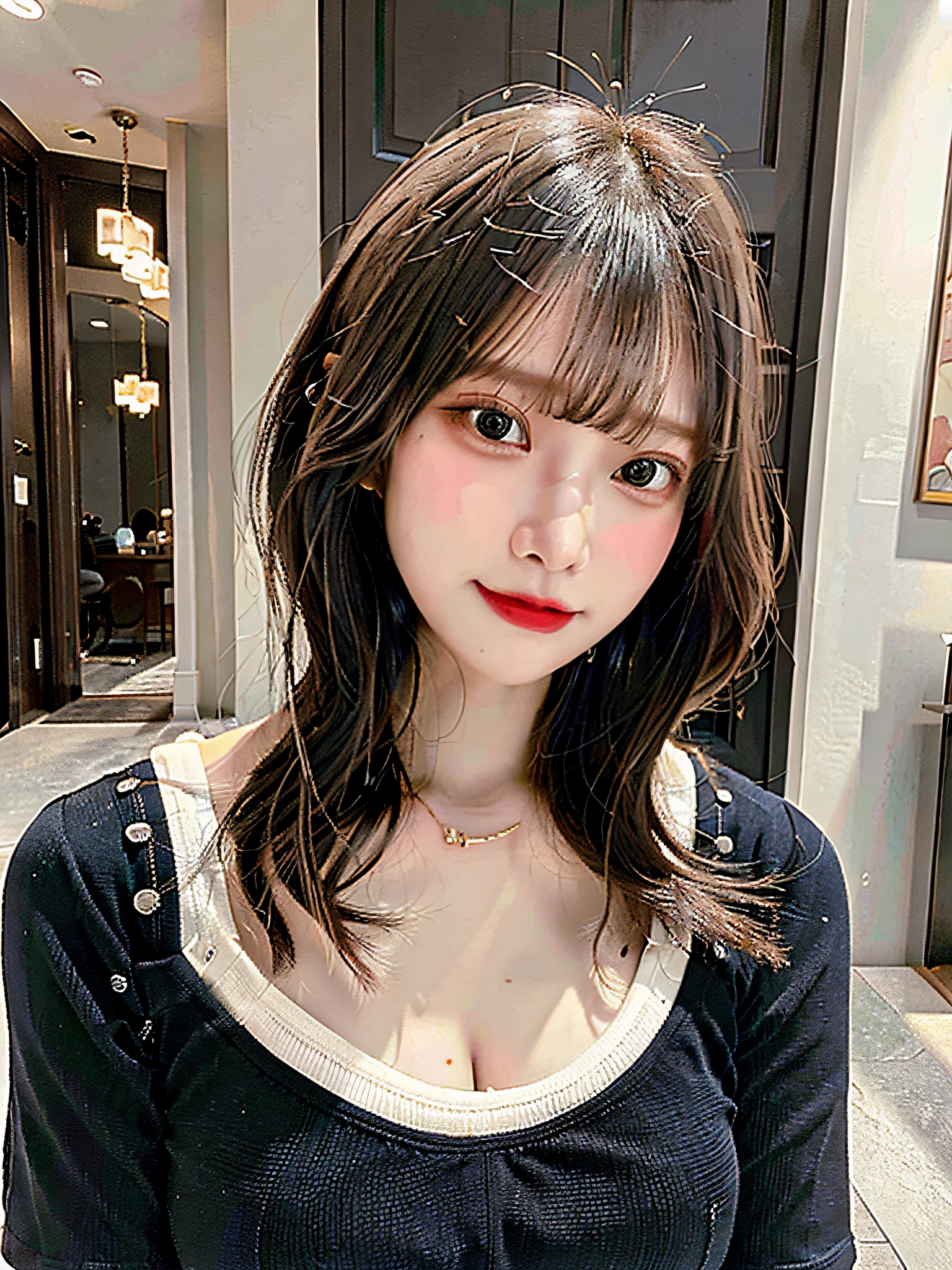 (8k, best quality, masterpiece, ultra high res, highly detail face:1.3), portrait, (20 years old girl:1.3), beautiful, kawaii, dark hair,bob, clothes, from front, (crying),Inside the room,