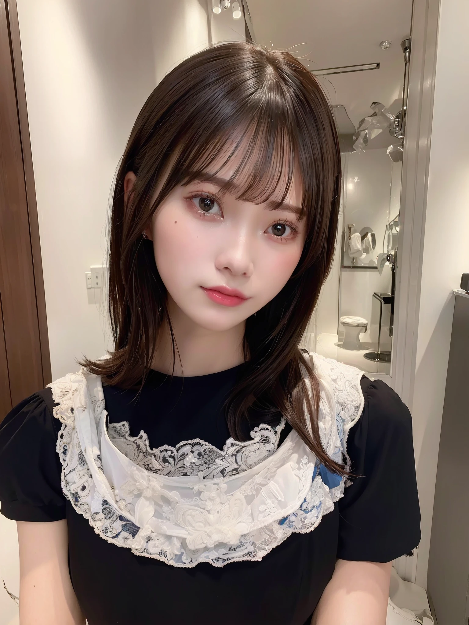 (8k, best quality, masterpiece, ultra high res, highly detail face:1.3), portrait, (20 years old girl:1.3), beautiful, kawaii, dark hair,bob, clothes, from front, (crying),Inside the room,