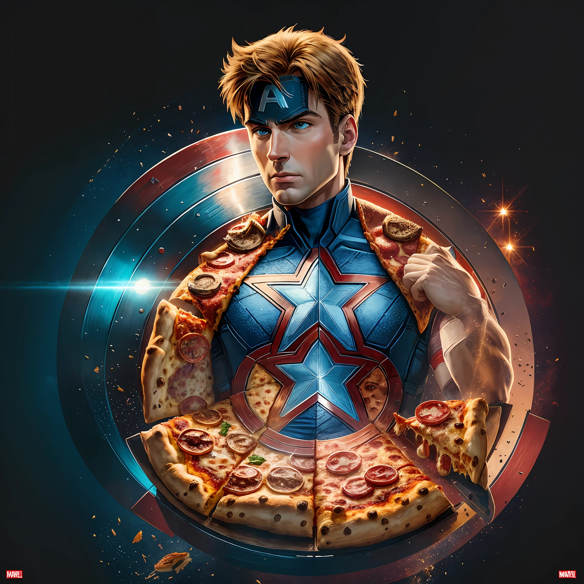 Captain America, Marvel, with a pizza box in hand, (Higth Definition) (many details) 4K --auto --s2