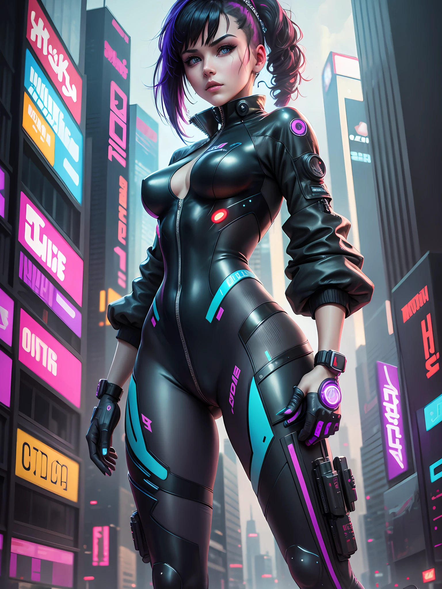 Realistic Detailed Beaultiful CyberPunk Woman, Athletic Body dressed ghost in the shell Suit, World of CyberPunk --auto --s2