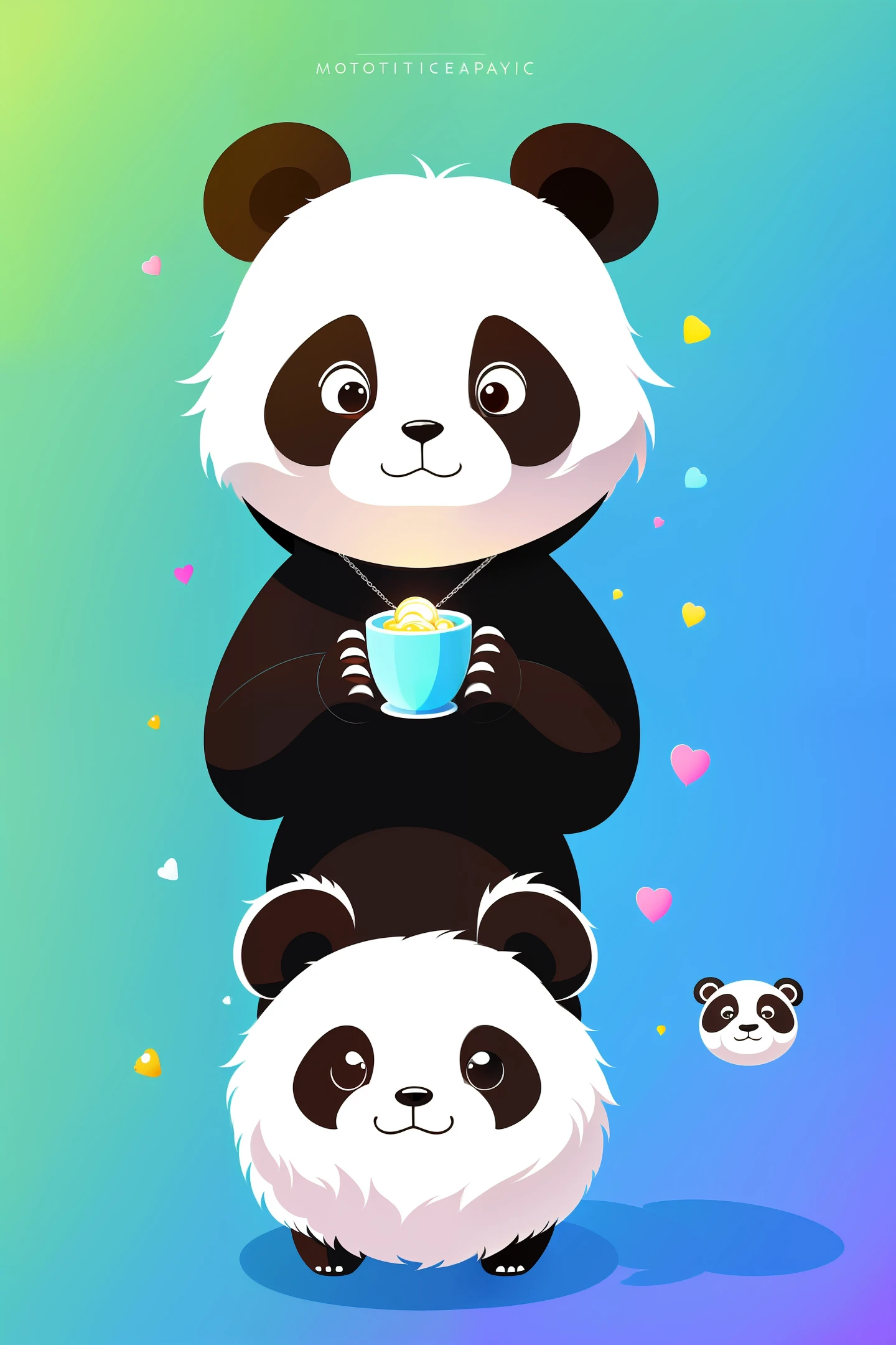 Cute hyper-realistic panda, eyes of different colors, wearing a necklace, chibi, cute and fluffy, logo design, cartoon, movie lighting effects, charming, 3D vector art, cute quirky, fantasy art, background blurring, hand drawing, digital painting, soft lighting, isometric style, 4K resolution, realistic rendering, highly detailed clean, vector images, realistic masterpieces, professional photography, simple space background, flat white background, isometric, vibrant vector