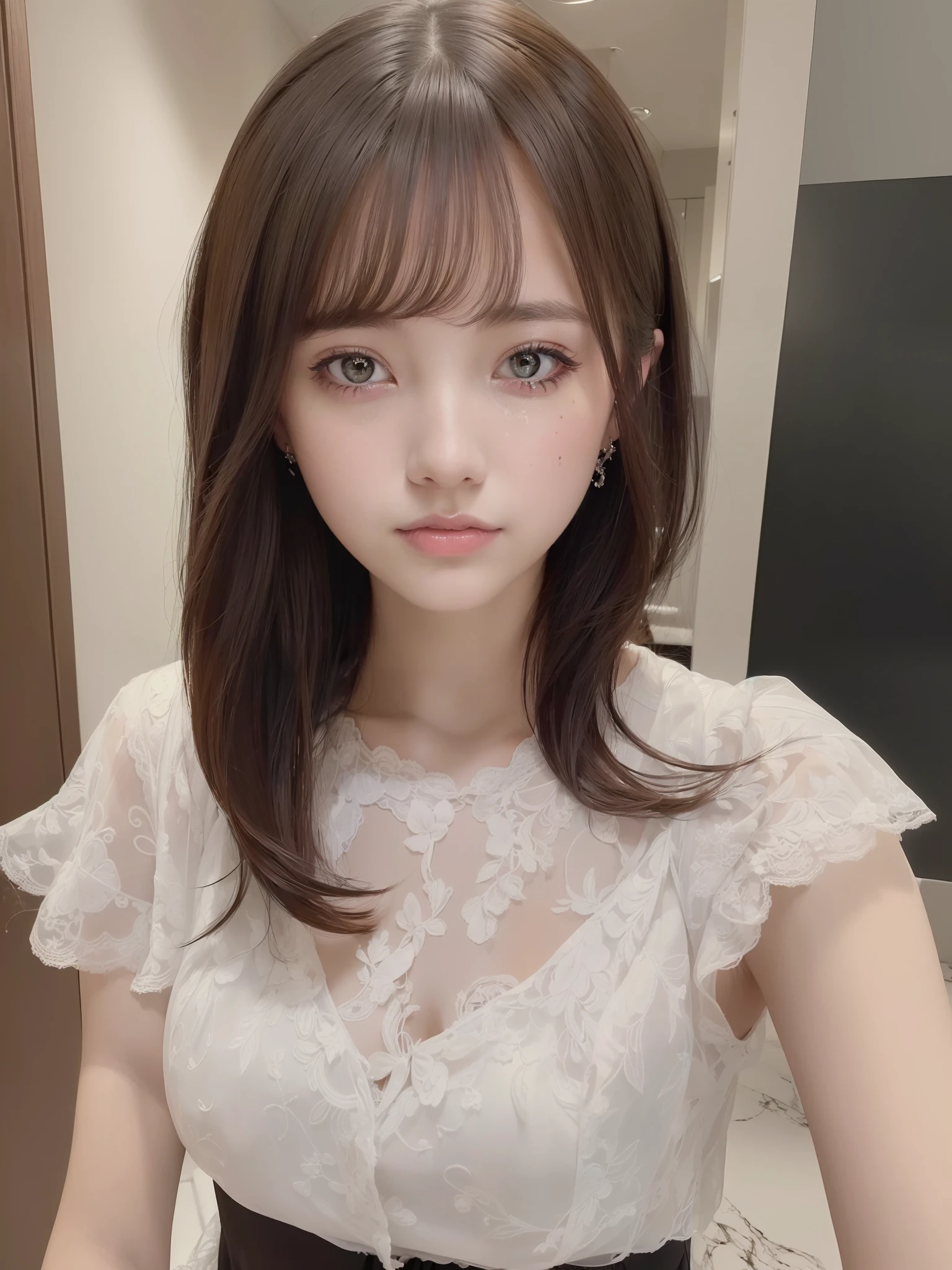 (8k, best quality, masterpiece, ultra high res, highly detail face:1.3), portrait, (20 years old girl:1.3), beautiful, kawaii, dark hair,bob, clothes, from front, (crying),Inside the room,