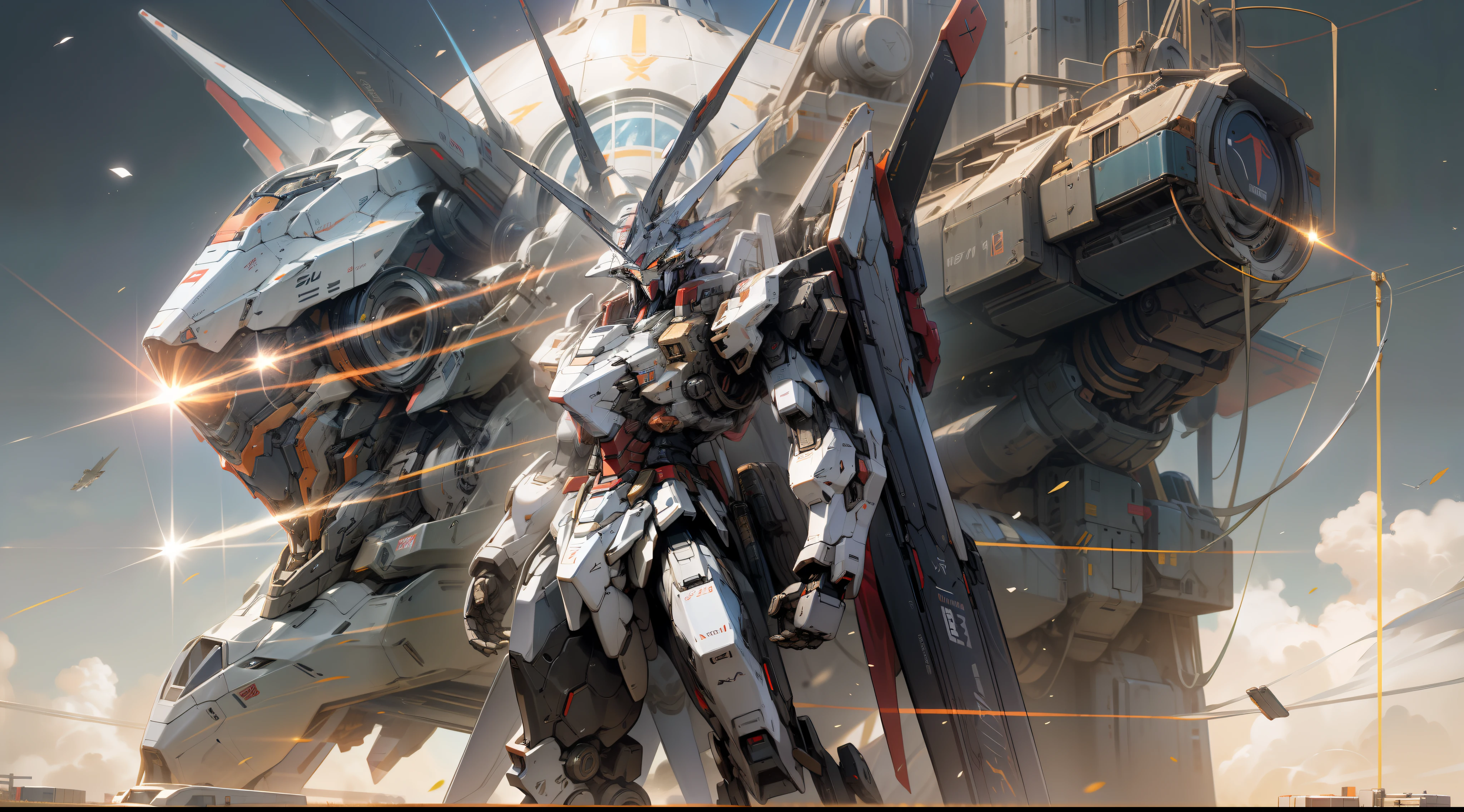 Surrealism, Ray Tracing, Photorealistic, UHD, High Detail, 32k, Best Quality, Textured Skin, Gundam Mecha, Flight, Funnel, Mecha Ship, Masterpiece, Best Quality, Mecha, Unmanned, (Full Body), (Black Mecha: 1.8), (Axisymmetric: 1.4), (HDR), (Movie Light: 1.1), White Eyes, Cool, Science Fiction, Fire, Universe, oversized shield, mecha man overlooking the background of the earth, with laser cannon beams, wars, conflicts, weapons in hand (has a huge weapon: 1.5),