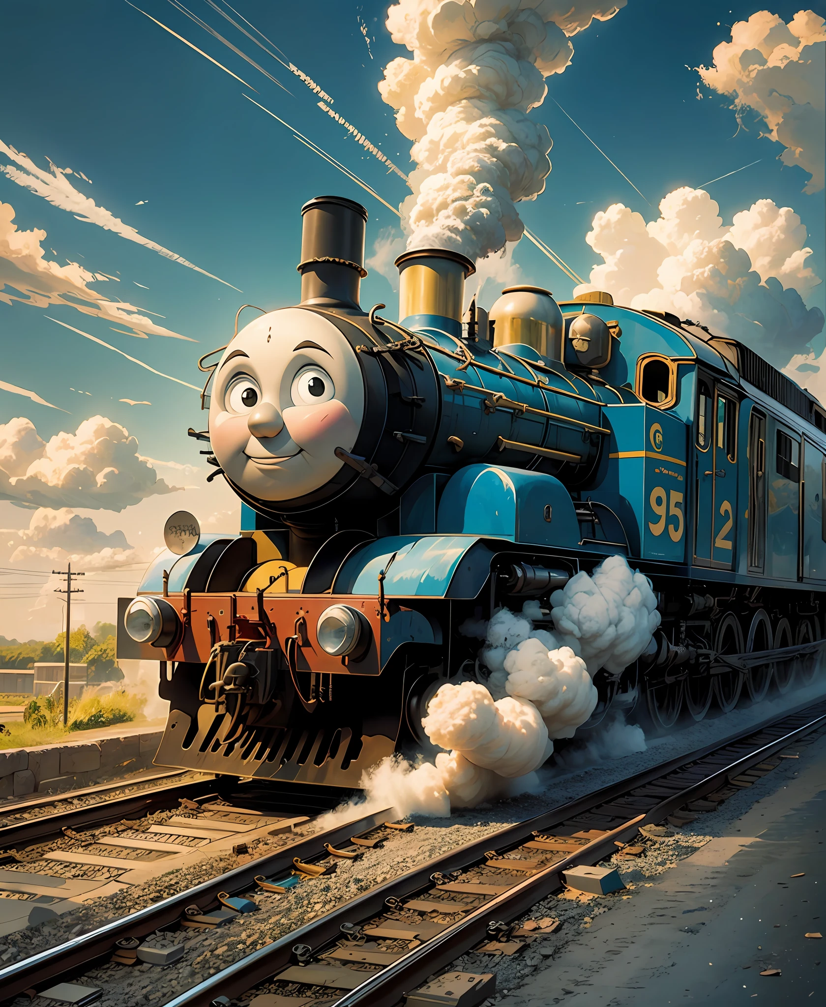 Thomas the train, concept art, line art, 4k --auto --s2