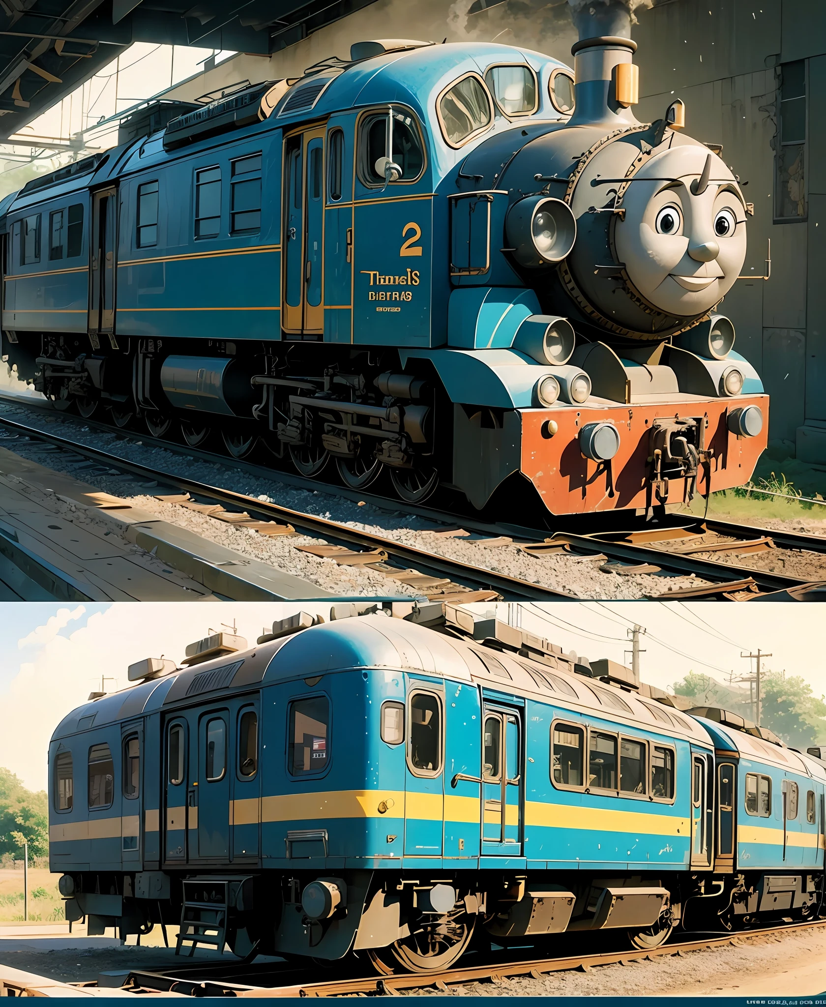 Thomas the train, concept art, line art, 4k --auto --s2
