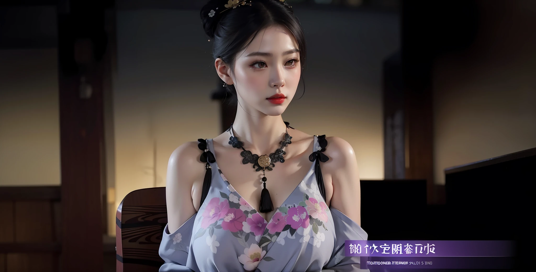 (black kimono:1.2),(japanese clothes:1.2),(floral print),(long sleeves),1 girl,full body,(short hair),(realistic:1.7),((best quality)),absurdres,(ultra high res),(photorealistic:1.6),photorealistic,octane render,(hyperrealistic:1.2), (photorealistic face:1.2), (8k), (4k), (Masterpiece),(realistic skin texture), (illustration, cinematic lighting,wallpaper),( beautiful eyes:1.2),((((perfect face)))),(cute),(standing),red lips, outdoors,(japanese style countryard),