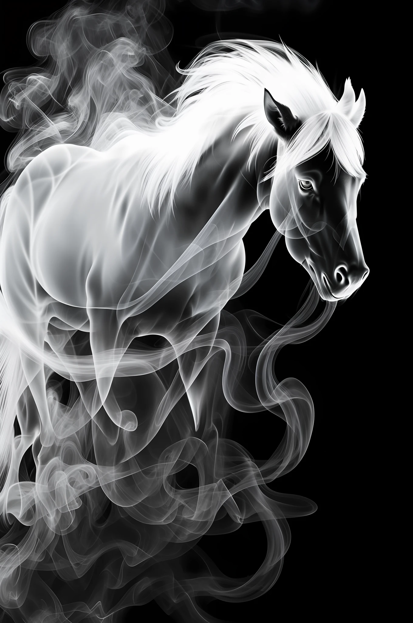1 black and white smoke horse