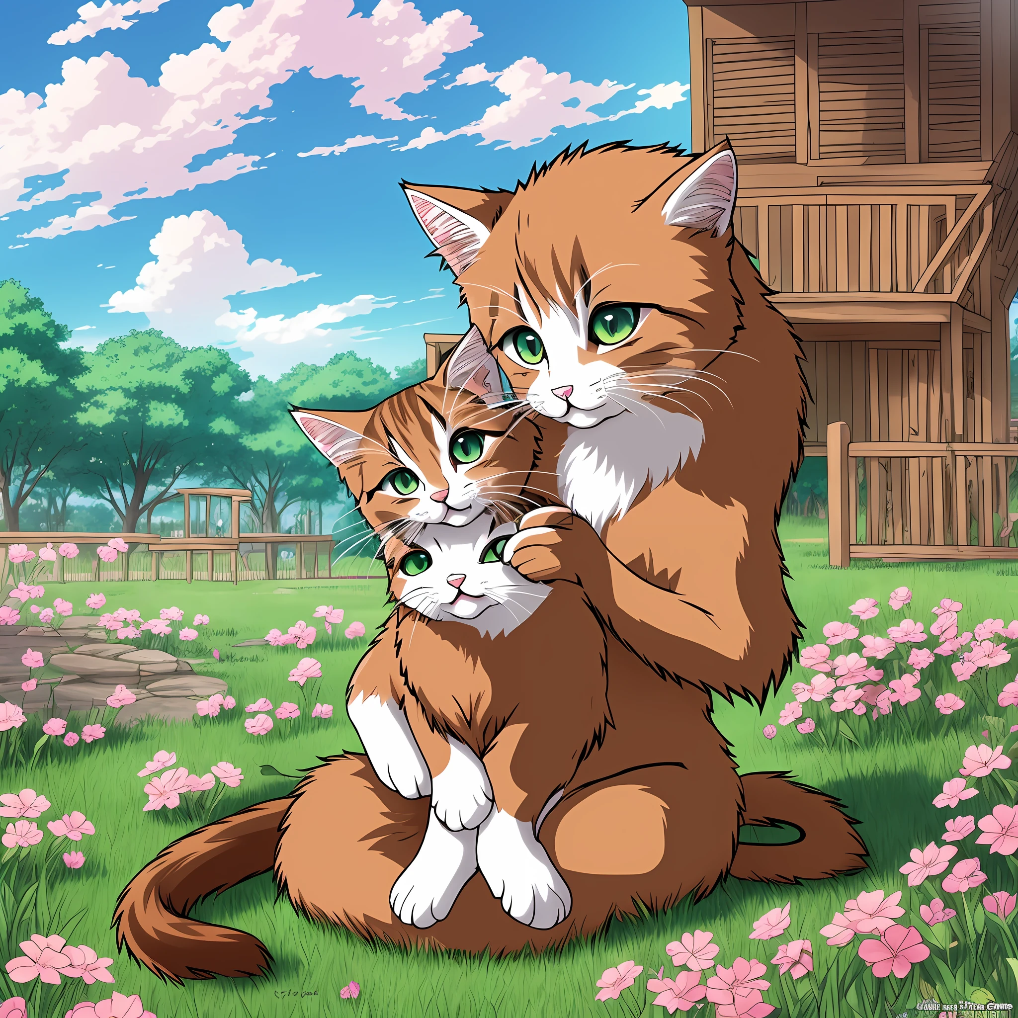 Mother cat cheering up kitten, anime style --auto --s2