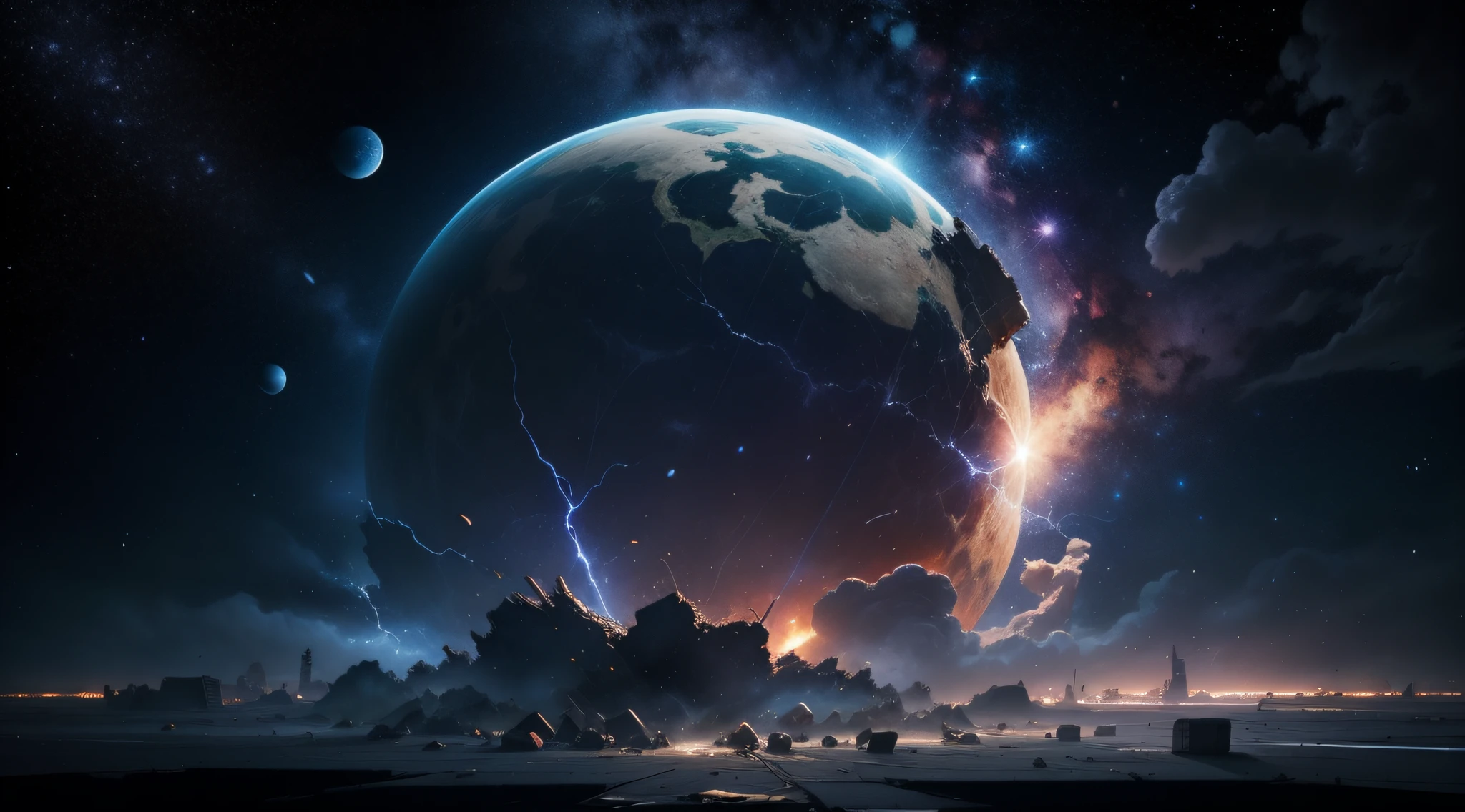The moment the planet shattered, the starry sky was full of debris