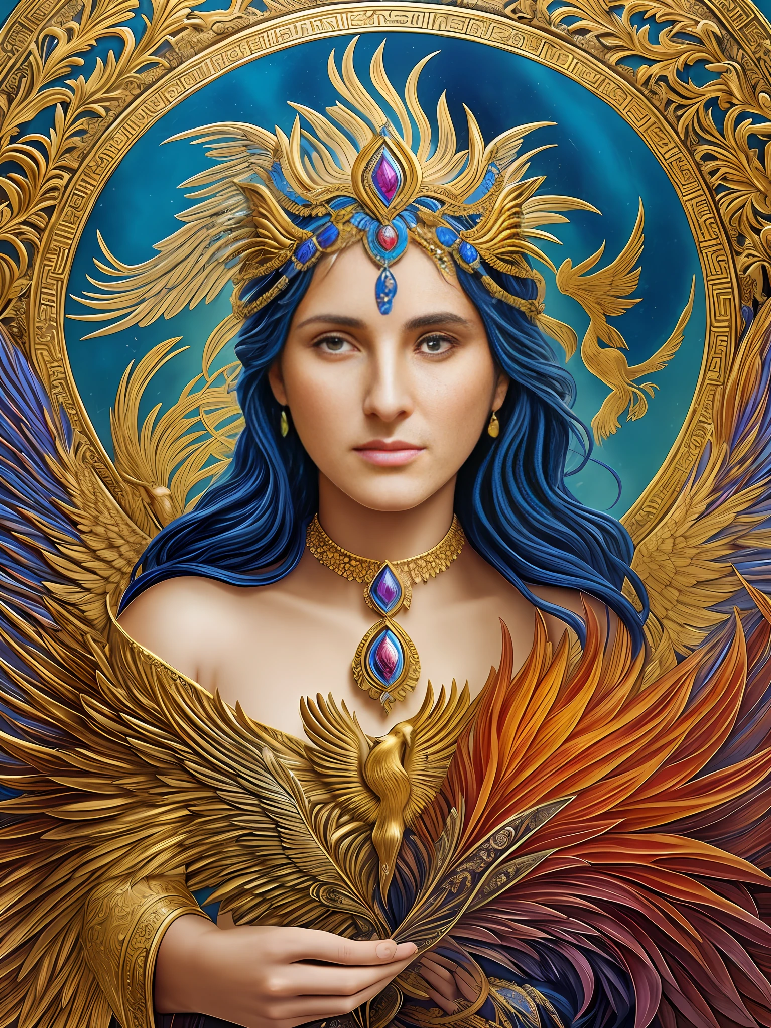 Medea with a Phoenix: Medea, the sorceress and tragic figure from Greek mythology, shares a bond with a resplendent Phoenix. The Phoenix serves as a symbol of rebirth and transformation, reflecting Medea's complex character and her ability to rise above her circumstances.