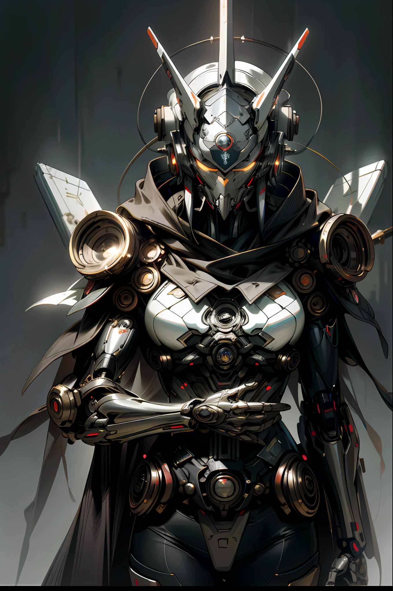mecha Cybernetic hyper realistic cyborg,machine queen, AI cybernetic Queen,detailed,end of civilization theme,dark future,cyberpunk,4K symmetrical portrait,character concept art, oilpainting, Rendered in Octane,trending in artstation, cgsociety, 8k post-processing highly detailed,Junji Murakami, Mucha Klimt, Sharandula, Hiroshi Yoshida, Tom Bagshaw, Ross Tran, Artgerm,Craig Mullins,dramatic,Junji Murakami, sci-fi electronic lighting rendered by octane engine,characters 8K symmetrical arstation, cape,cinematic lighting, intricate details, 8k detail post processing, hyperealistic, octane rend, Zdzisław Beksiński style, ar 2:3 –uplight``
Model: ``NOWAI``
*(Generating now...)*