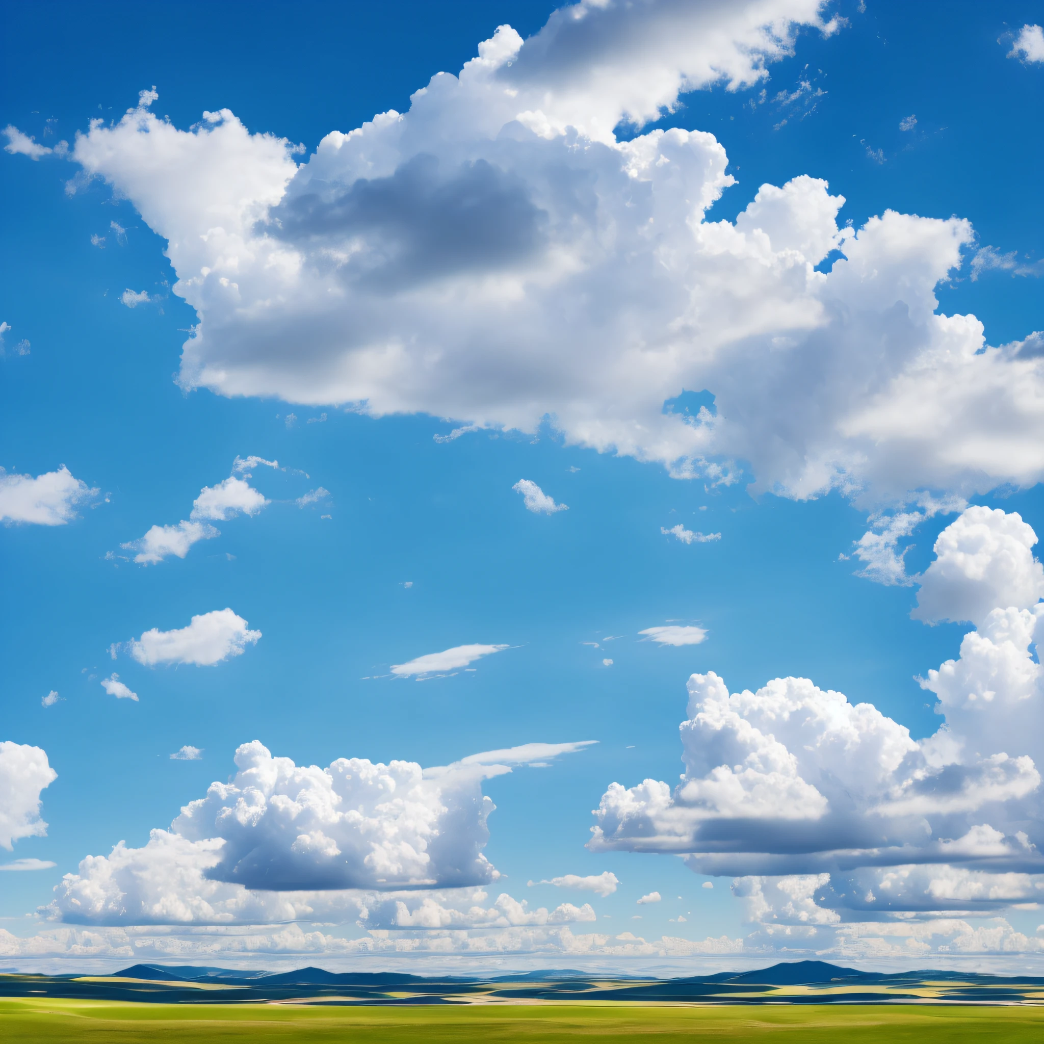 Blue sky with white cloud landscape background, highest possible quality, a stunning and secluded landscape, with slow motion panoramic effect and dynamic nuances of shadow and light, providing an expression of calm, vastness and gratification.