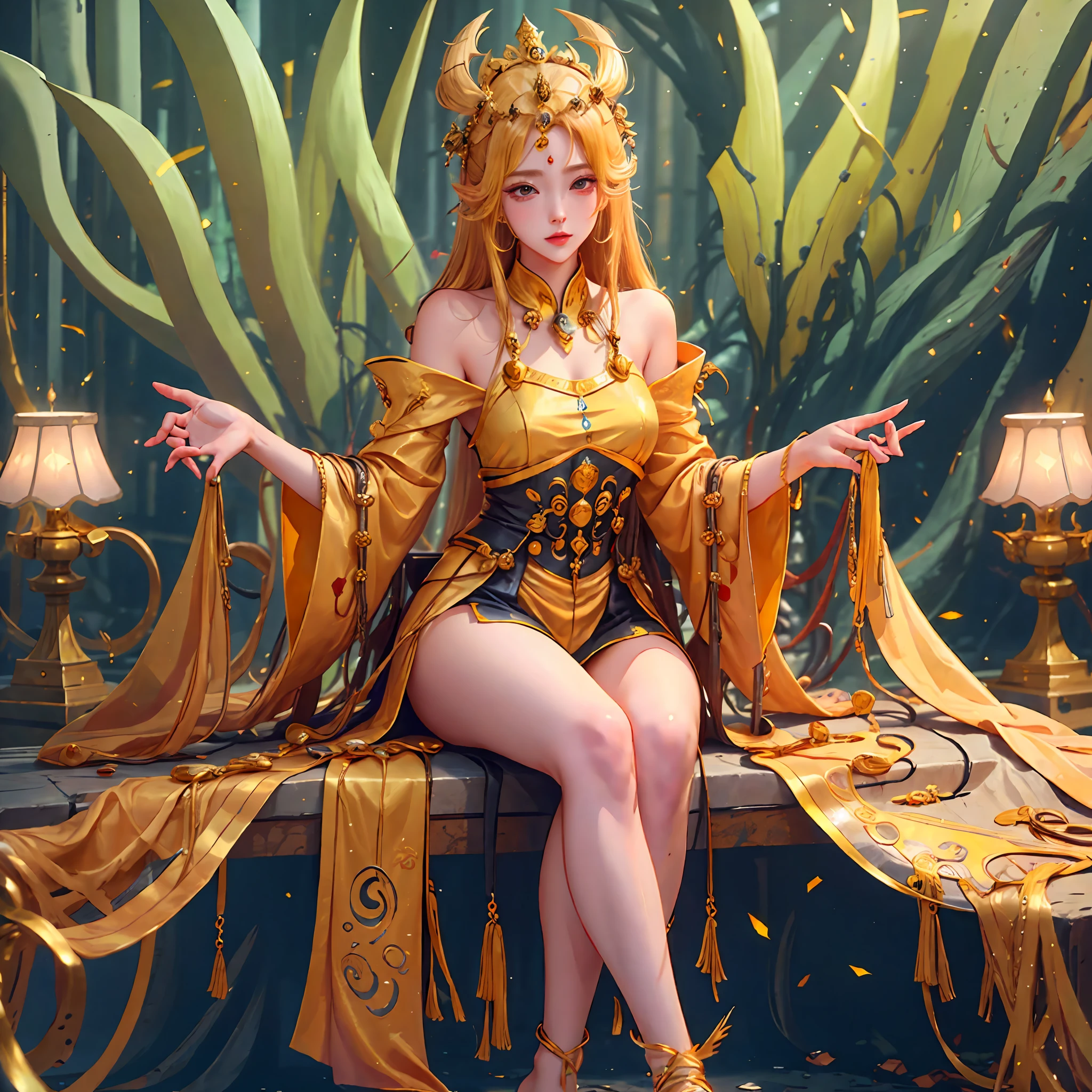 Female emperor, yellow robe, barefoot, --auto --s2