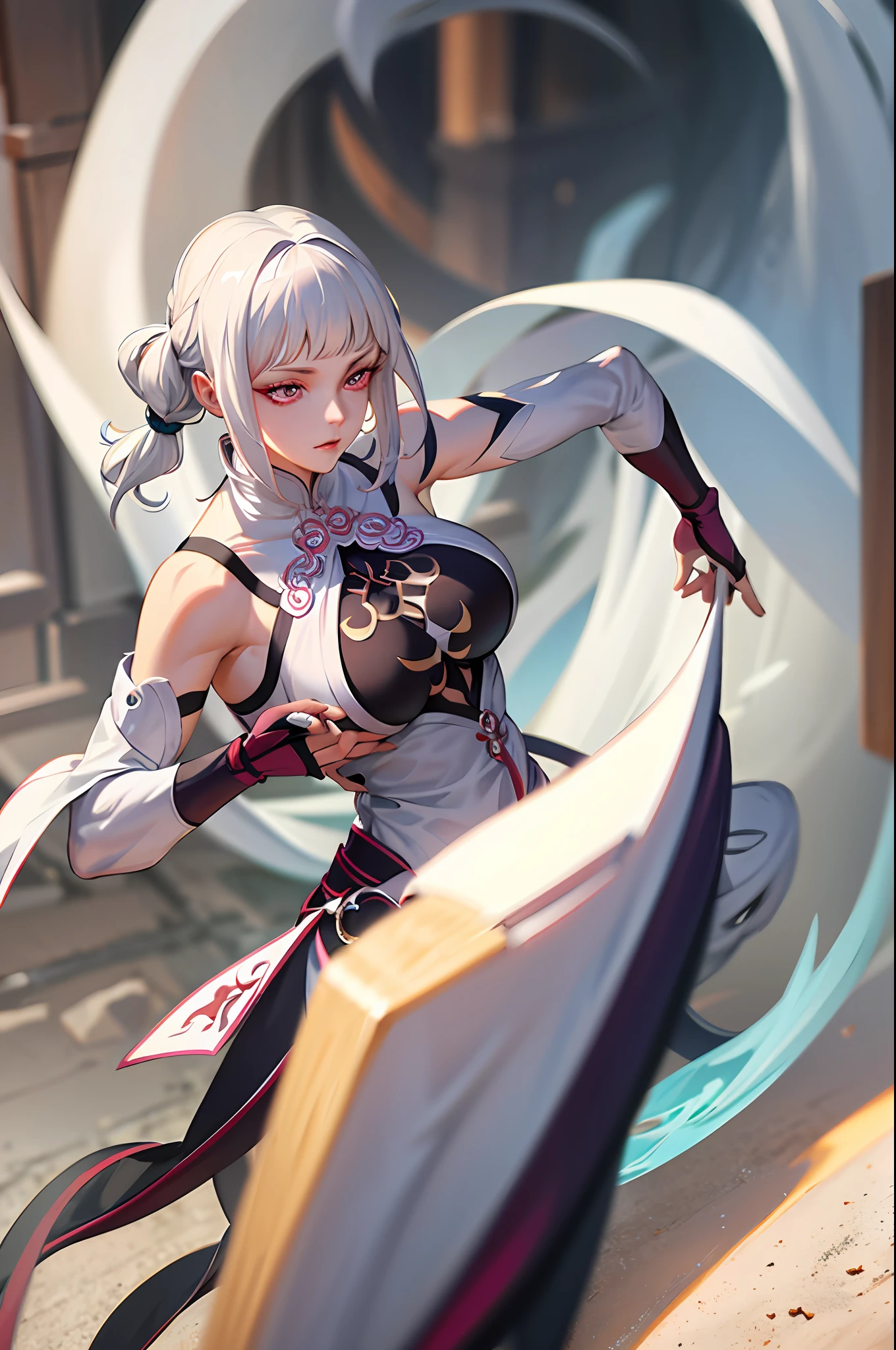 Close-up of a woman with white hair and white mask, beautiful figure painting, Guviz, Guwiz style artwork, white-haired god, Yang J, epic exquisite character art, stunning character art, Fan Qi, Wu Zhun Shifan, Gu Wiz in pixiv art station, big breasts, holiness, eyes