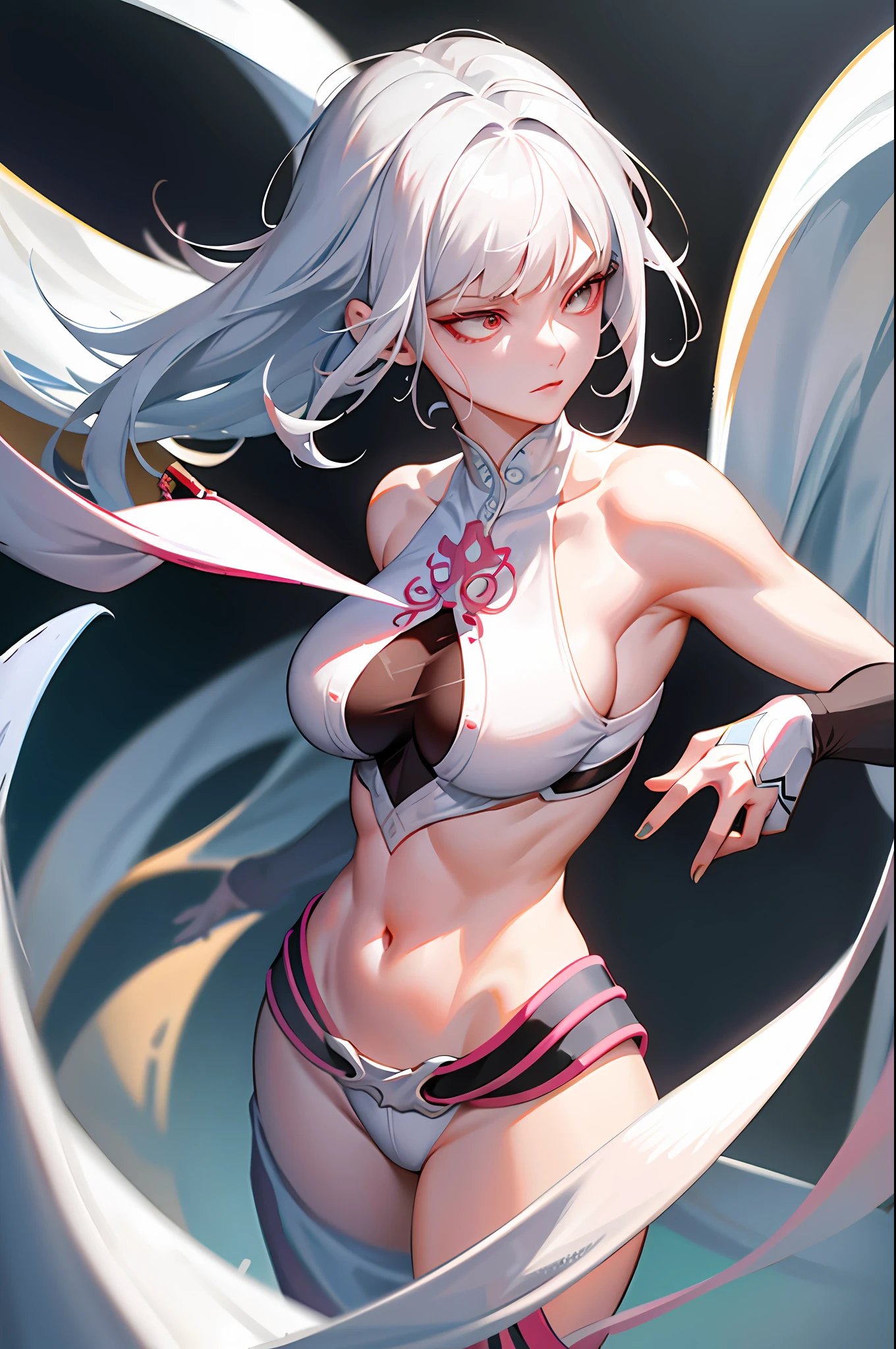 Close-up of a woman with white hair and white mask, beautiful figure painting, Guviz, Guwiz style artwork, white-haired god, Yang J, epic exquisite character art, stunning character art, Fan Qi, Wu Zhun Shifan, Gu Wiz in pixiv art station, big breasts, holiness, eyes