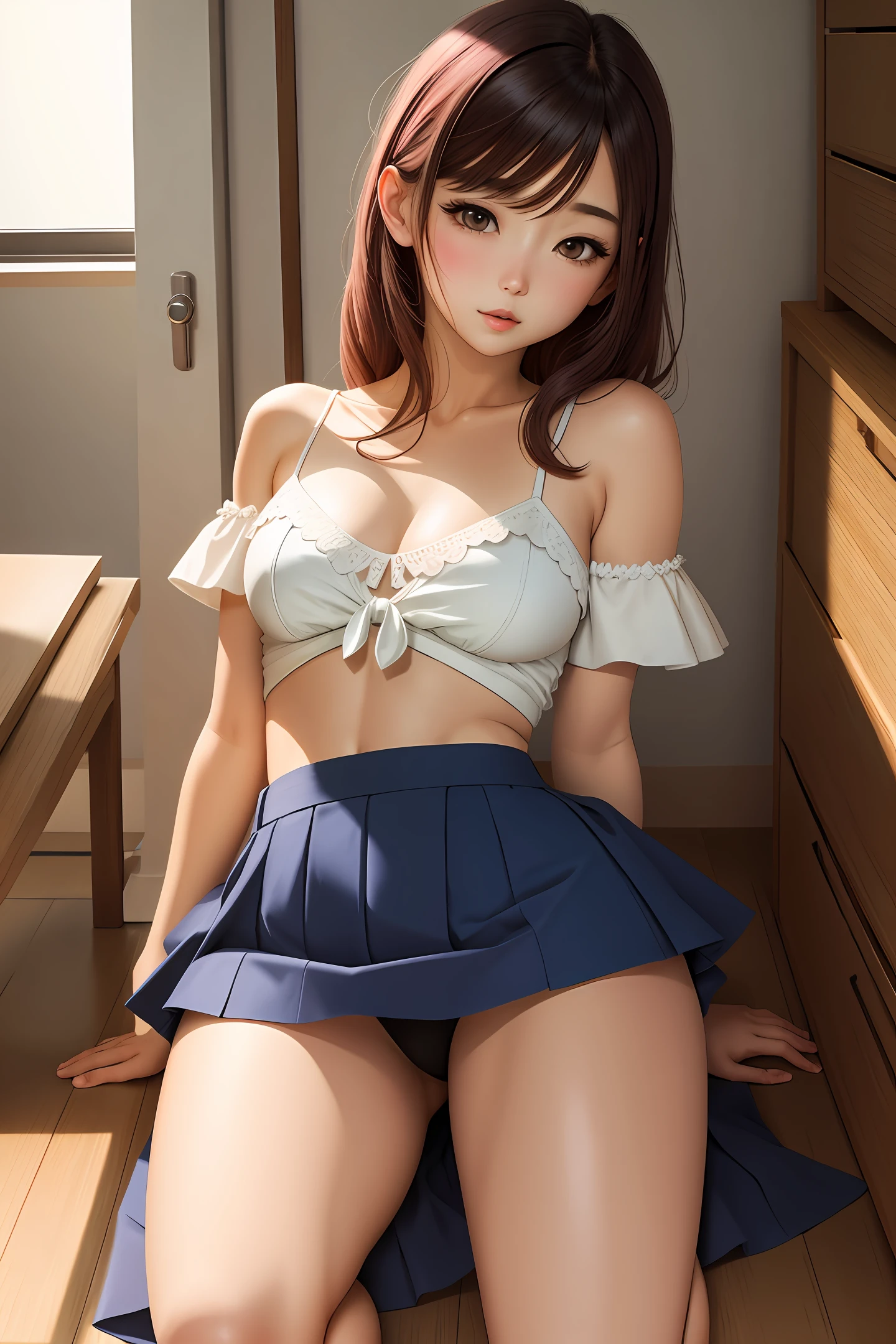 Japanese manga, girly, miniskirt, no top