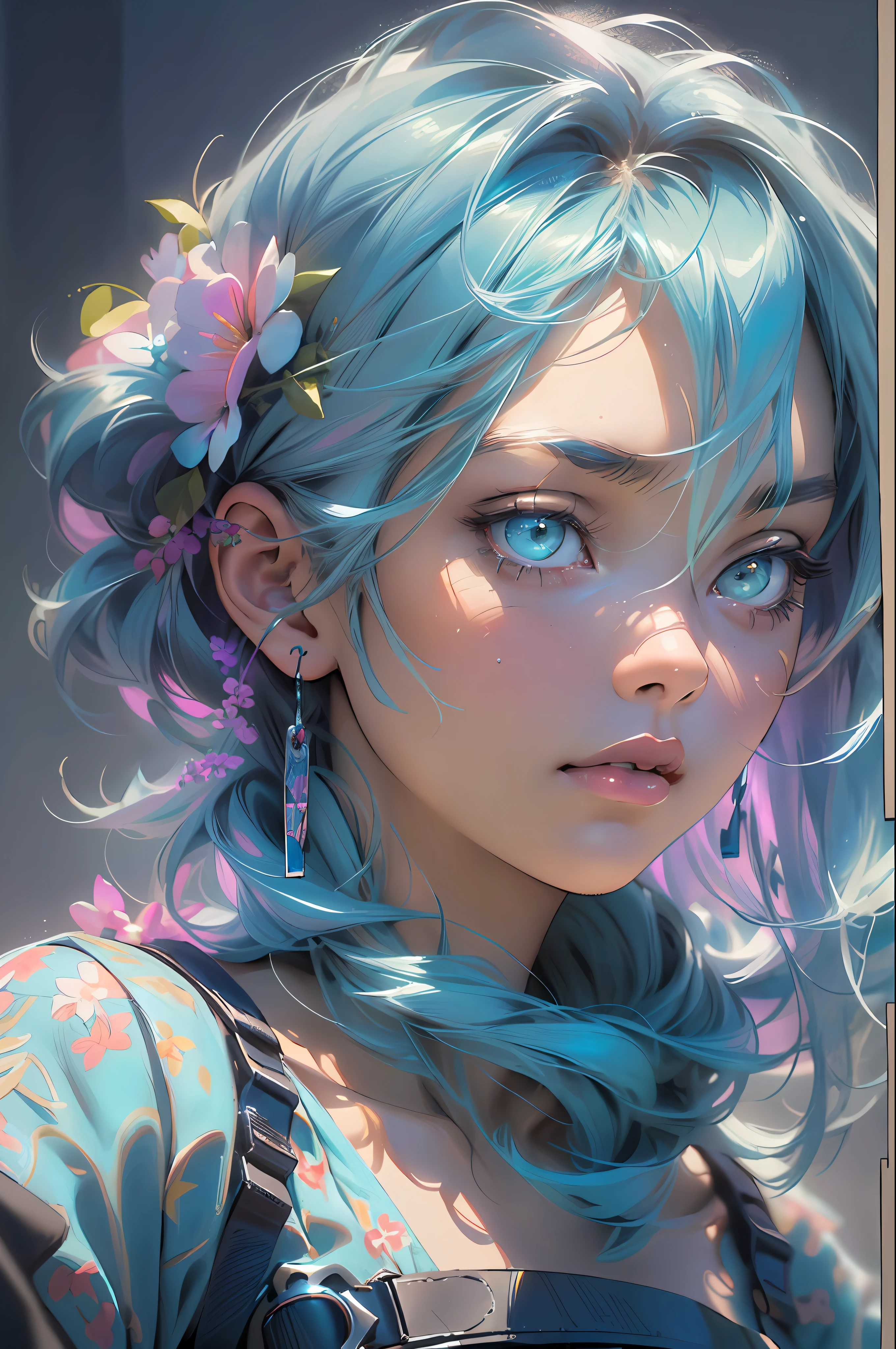 melancholy, quiet, calm, bright, masterpiece, best quality, 1girl, (JinxLol:1.2), (ultra photorealistic:1.3), (masterpiece:1.4), best quality, ((realistic)), high quality, ultra detailed, ((real image)), ((realistic skin)), ((realistic face)),(illustration:1.05), (beautiful:1.05), (beautiful detailed eyes:1.05), (cinematic light:1.1), turquoise blue detaches, full body