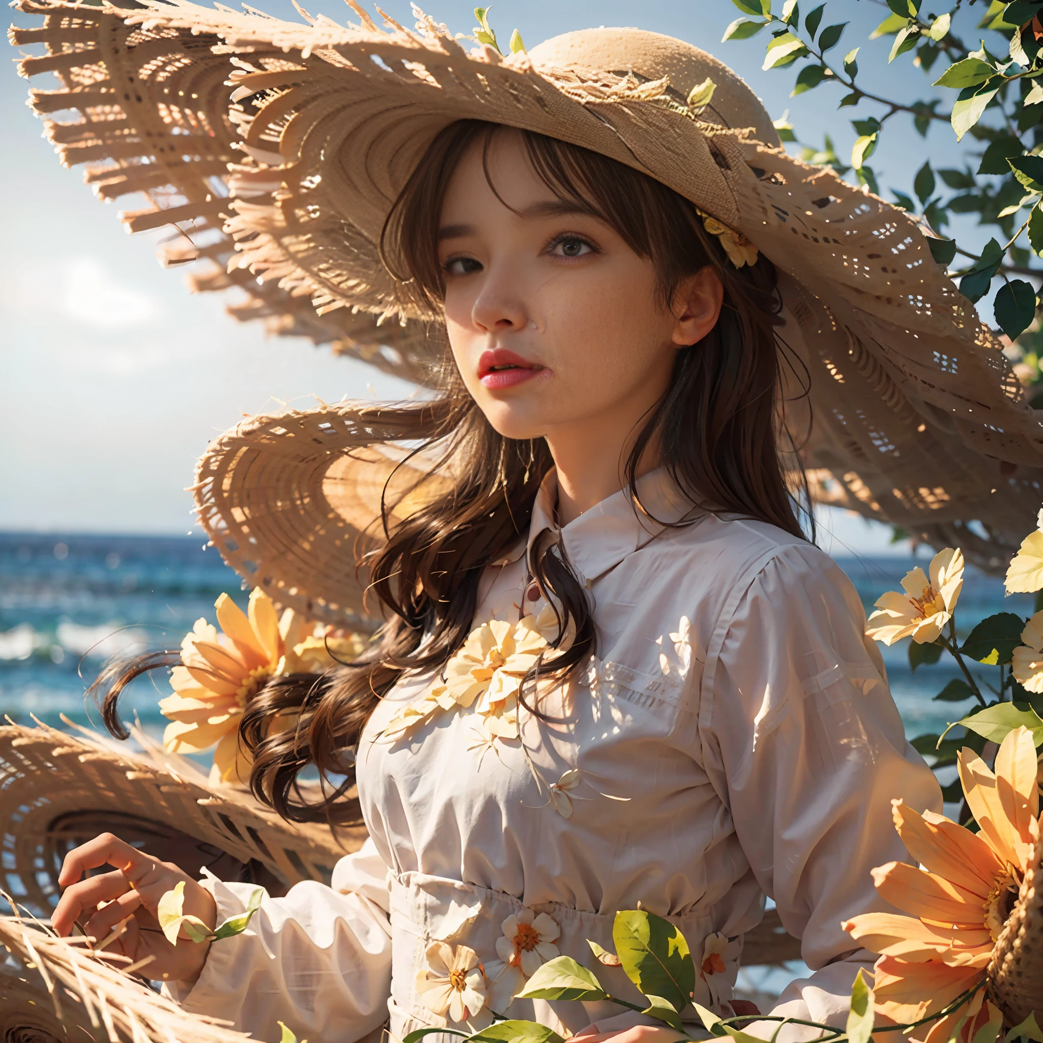 A girl, (close-up: 1.5), (facial focus: 2), (???? ??? Style: 1.5),
((sides: 2)), (1 girl surrounded by soft_light:1.5), (backlight: 1.8), (lighting), (flowing fabric: 1.3), (Floral_summer_dress:1.5), (Straw_hat:1.3)),
(masterpiece), realistic, HDR, highly detailed, 8k, original photo,
Ambient occlusion, nature, harmonious composition, warm colors, fine art photography,
