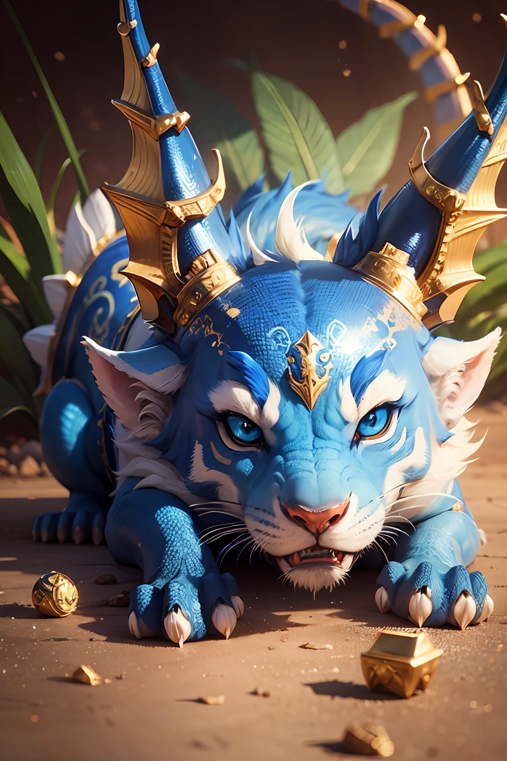 little blue and golden dragon looking straight into the eyes --auto --s2