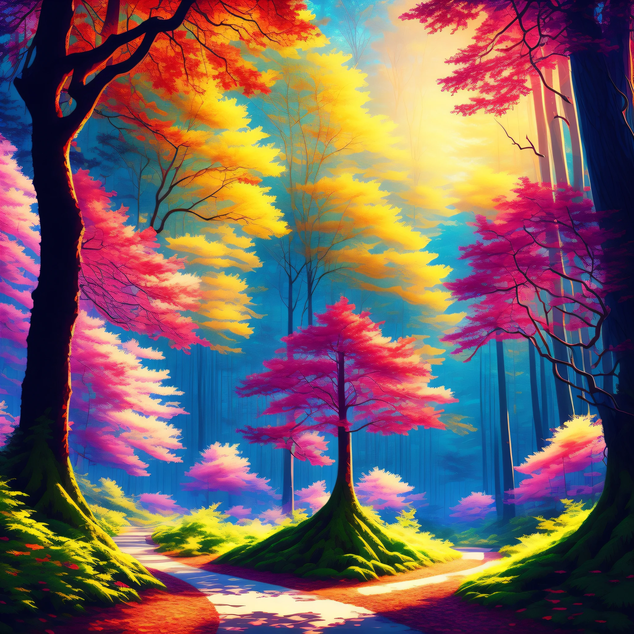 Forest, anime style, intricate detail, vivid, vibrant, sharp, digital illustration, dynamic lighting, 4k resolution, insane quality, masterpiece