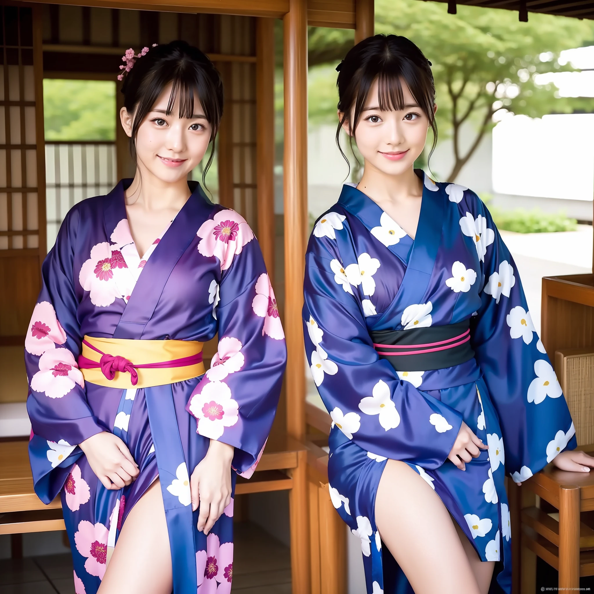 Yukata, Japan summer, beautiful girl, yukata flipped up and thighs can be seen