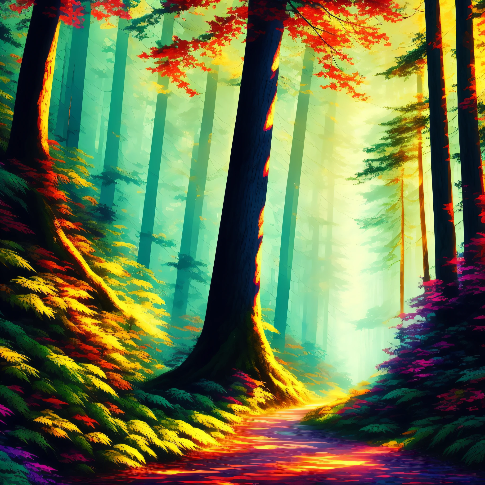 Forest, anime style, intricate detail, vivid, vibrant, sharp, digital illustration, dynamic lighting, 4k resolution, insane quality, masterpiece