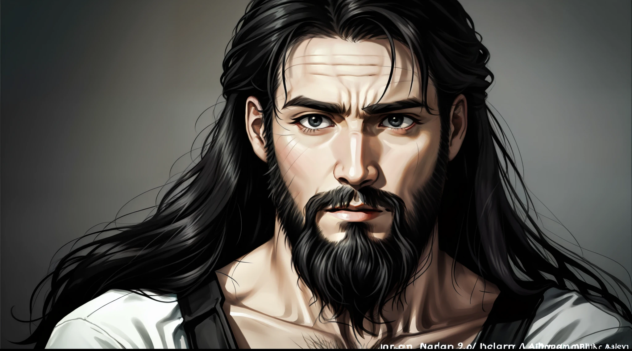 Realistic and high-quality epic art of the face of a rough man with a thin beard brushed in biblical times