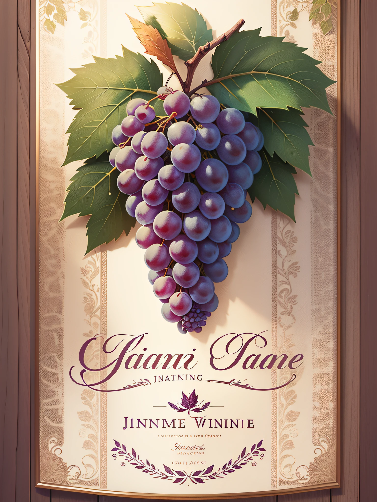 "((best quality)), a vintage grape leaf frame for a sensational wine label design, with a classic and elegant touch." --auto --s2
