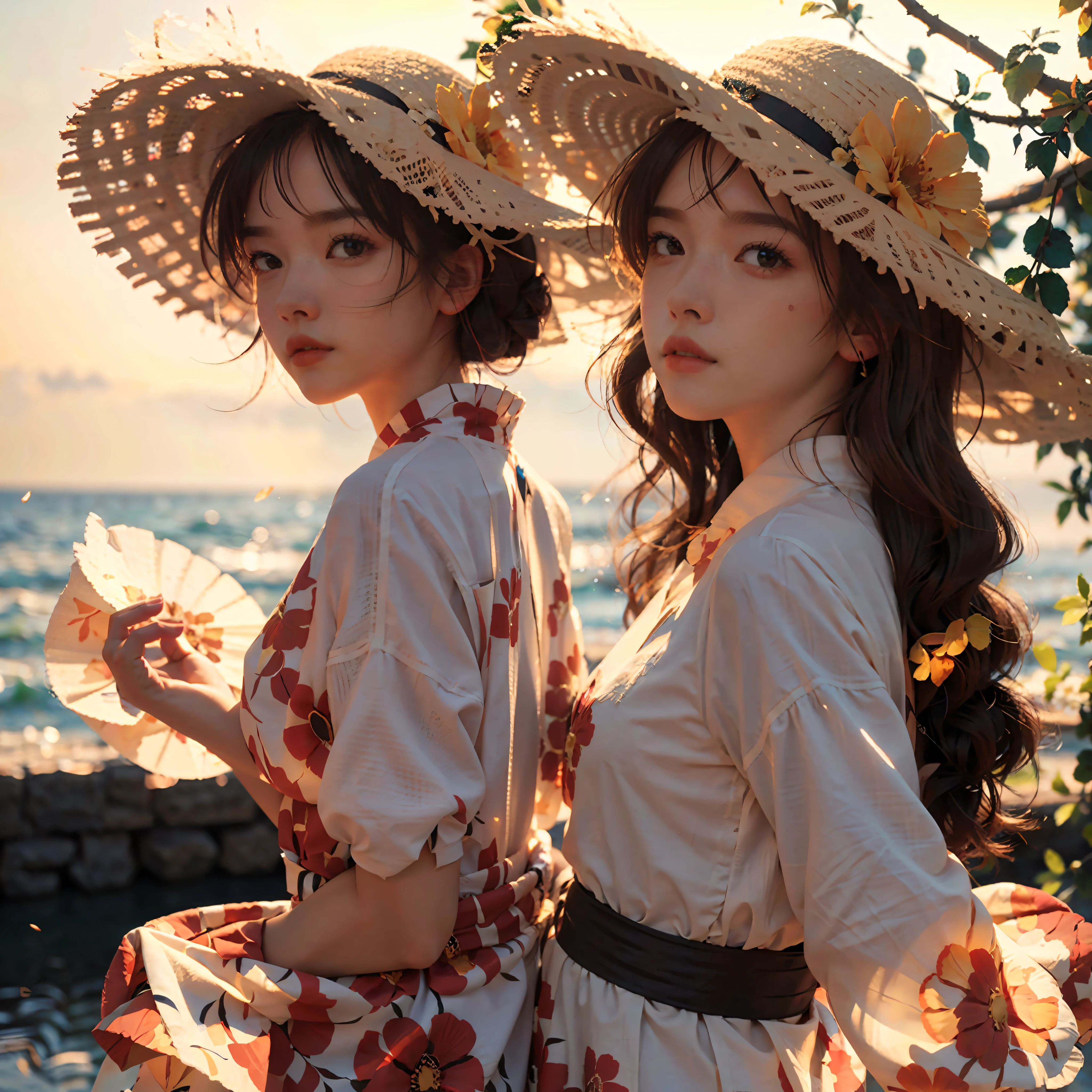 A girl, (close-up: 1.5), (facial focus: 2), (???? ??? Style: 1.5),
((sides: 2)), (1 girl surrounded by soft_light:1.5), (backlight: 1.8), (lighting), (flowing fabric: 1.3), (Floral_summer_dress:1.5), (Straw_hat:1.3)),
(masterpiece), realistic, HDR, highly detailed, 8k, original photo,
Ambient occlusion, nature, harmonious composition, warm colors, fine art photography,