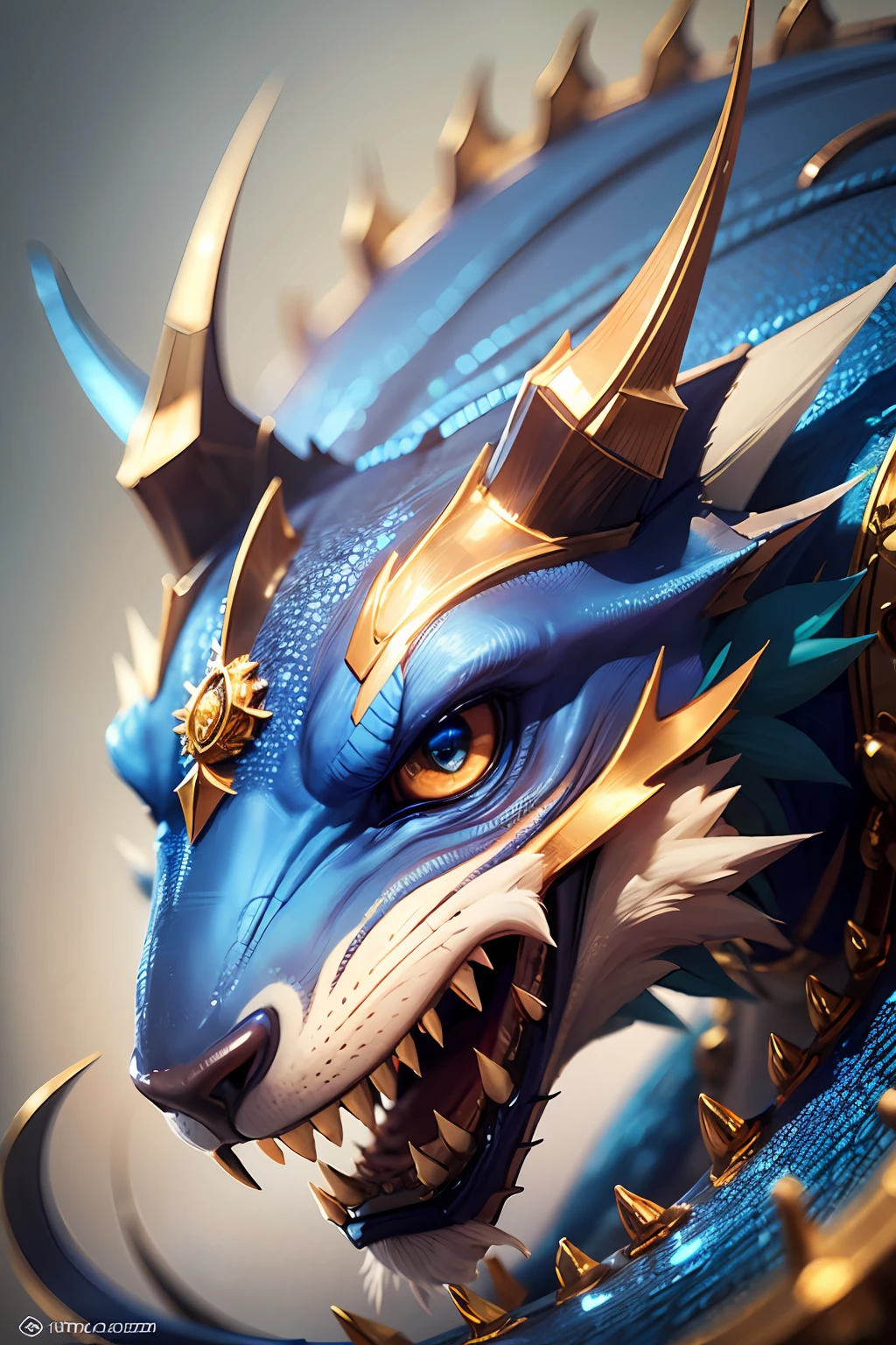little blue and golden dragon looking straight into the eyes --auto --s2