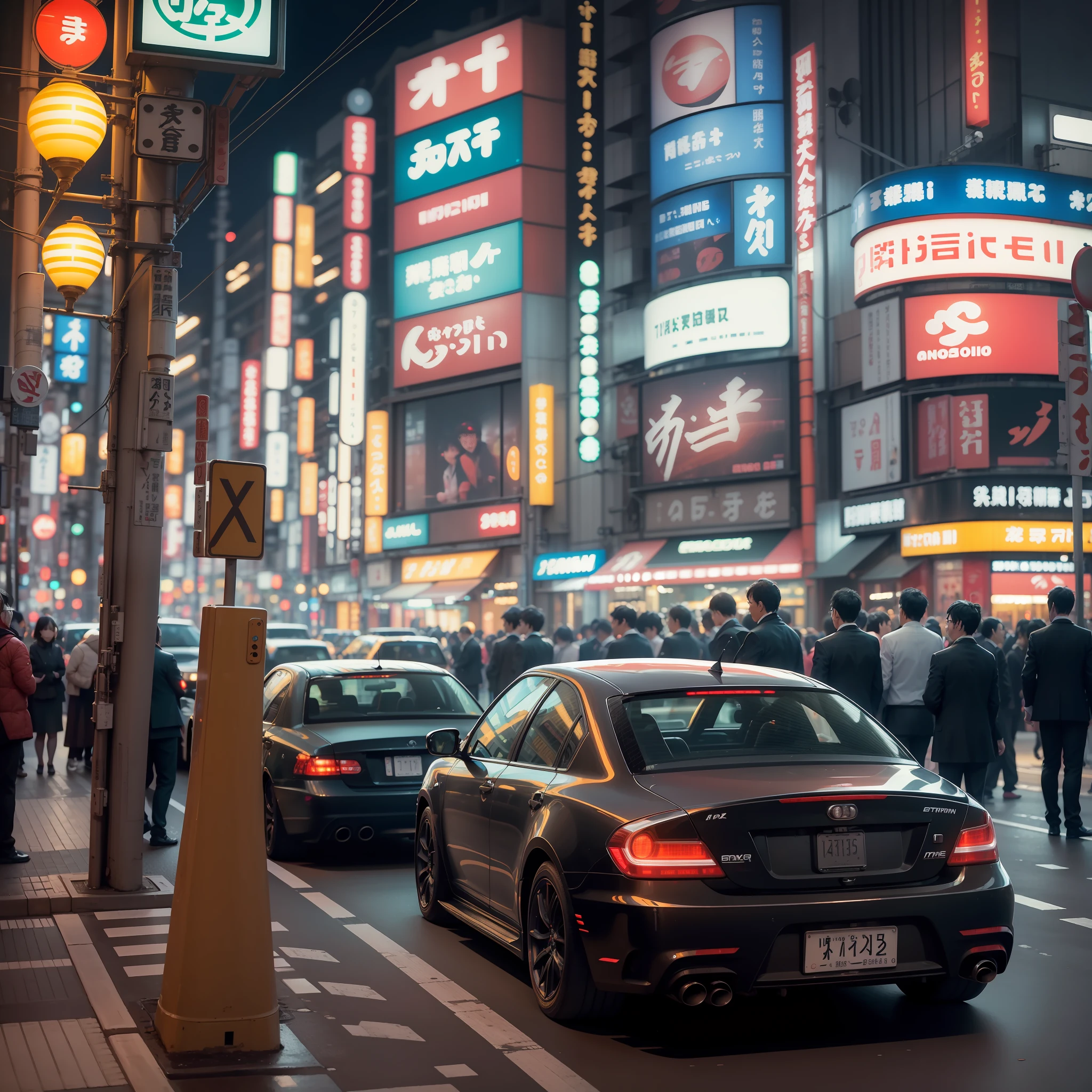 (City Night Scene, Tokyo Landmark, Night Scene), Extreme Image Quality, Natural and Smooth Light and Shadow, Strong Sense of Excitement, Ultra-high Detail, Outdoor Street View, Crowded and Lively Background Environment, Multi-angle Camera Car Pop People, Multi-point Focus on Character Details, Red Light Green Light Contrast, Luminous Lighting, Small Details Presented. --auto --s2