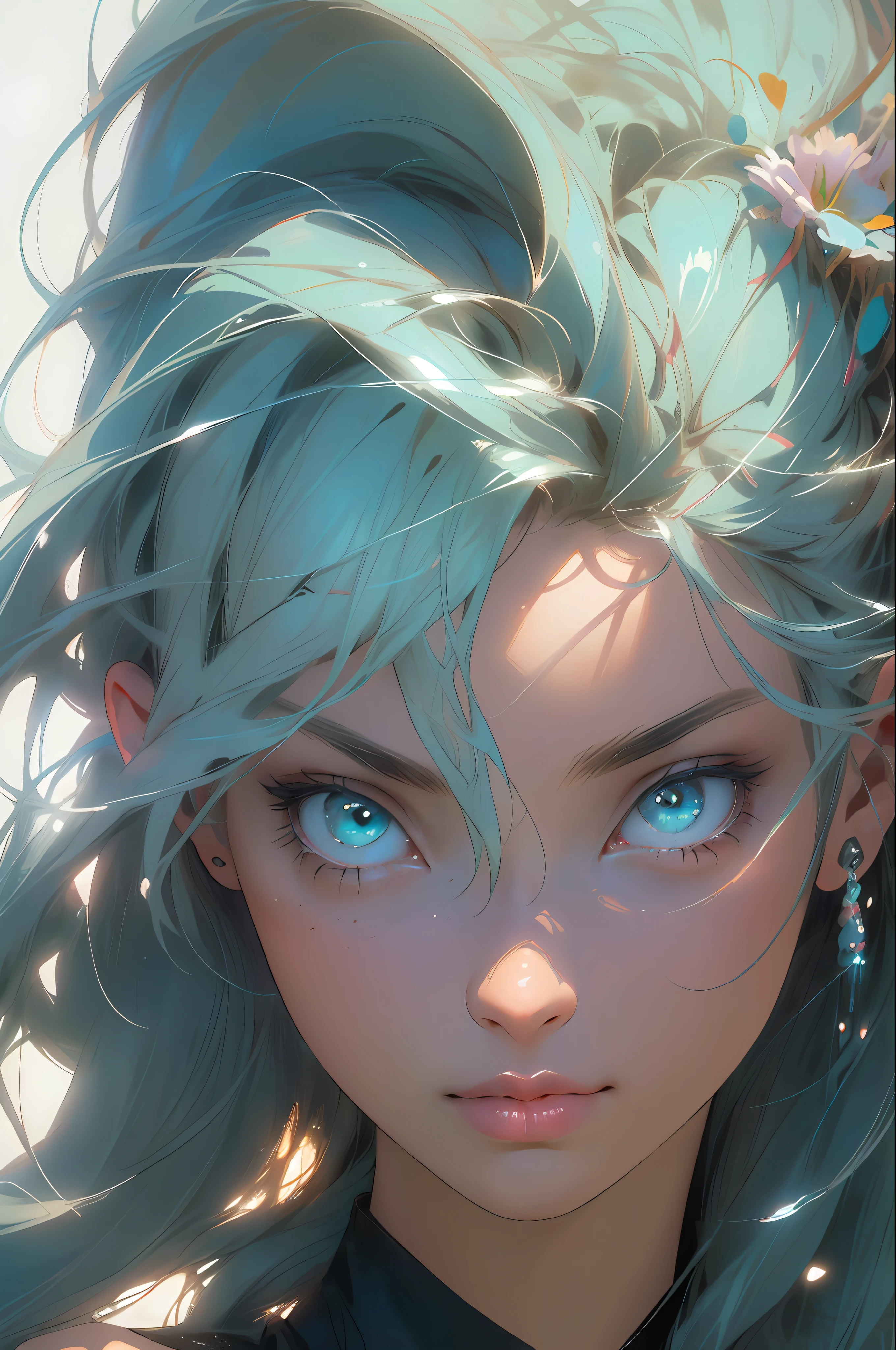 melancholy, quiet, calm, bright, masterpiece, best quality, 1girl, (JinxLol:1.2), (ultra photorealistic:1.3), (masterpiece:1.4), best quality, ((realistic)), high quality, ultra detailed, ((real image)), ((realistic skin)), ((realistic face)),(illustration:1.05), (beautiful:1.05), (beautiful detailed eyes:1.05), (cinematic light:1.1), turquoise blue detaches, full body