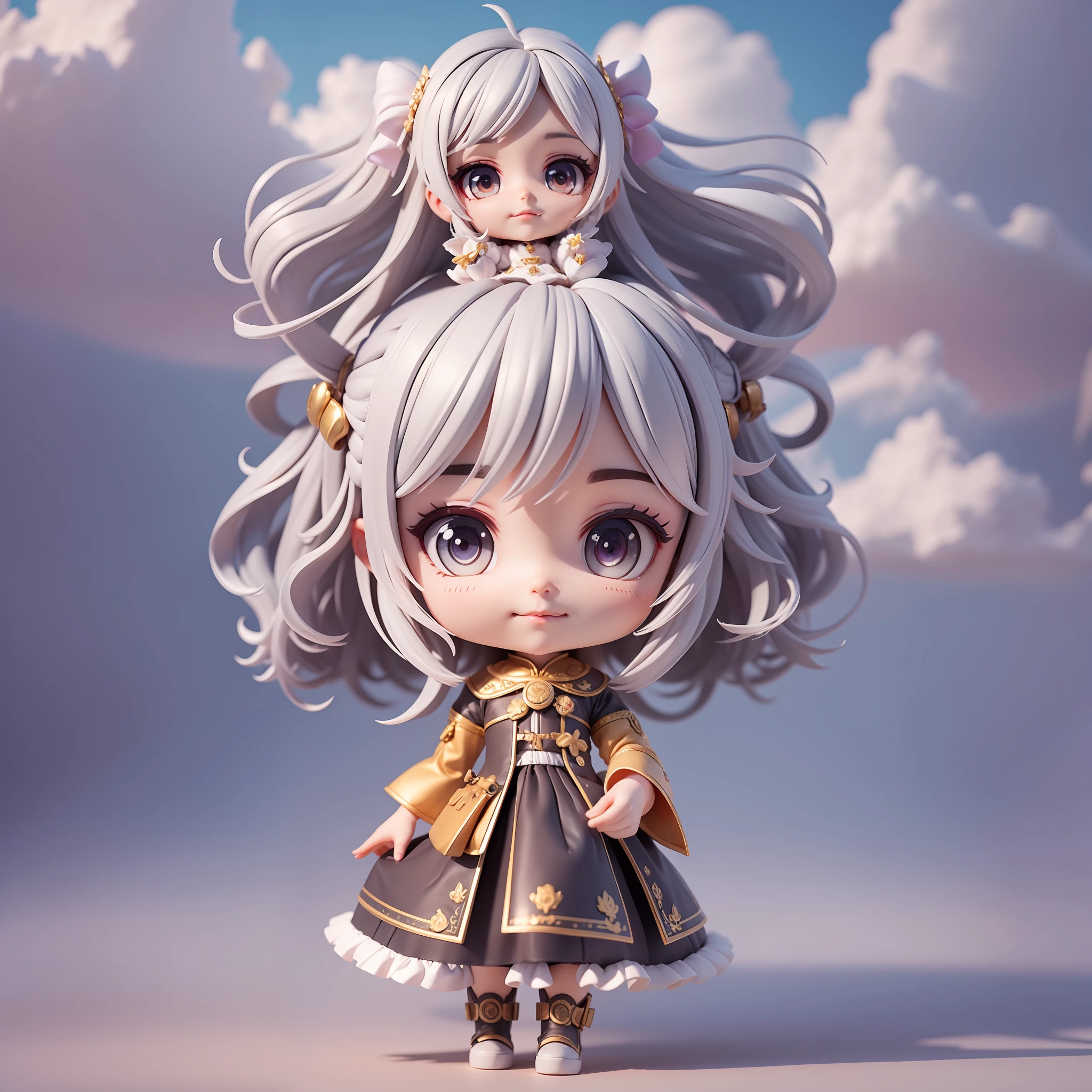 White hair, 3D, Q version, fusion background