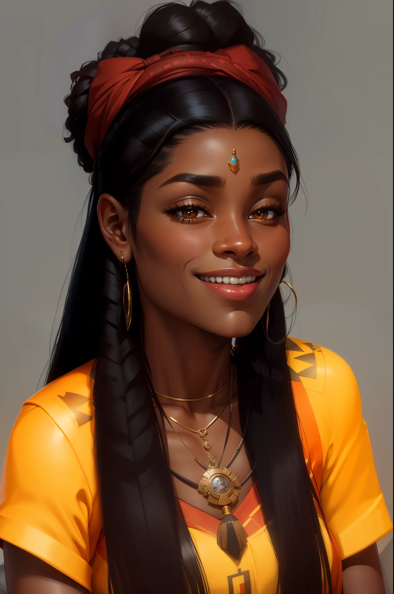 portrait realism 1African woman, praying with long black hair sitting on a sofa, wolf andrade from apex legends, looks like pocahontas, streaming, darker skin tone, 20s, inspired by pixar, smiling woman, gigapixel photo, 21 years old, description, mixed race