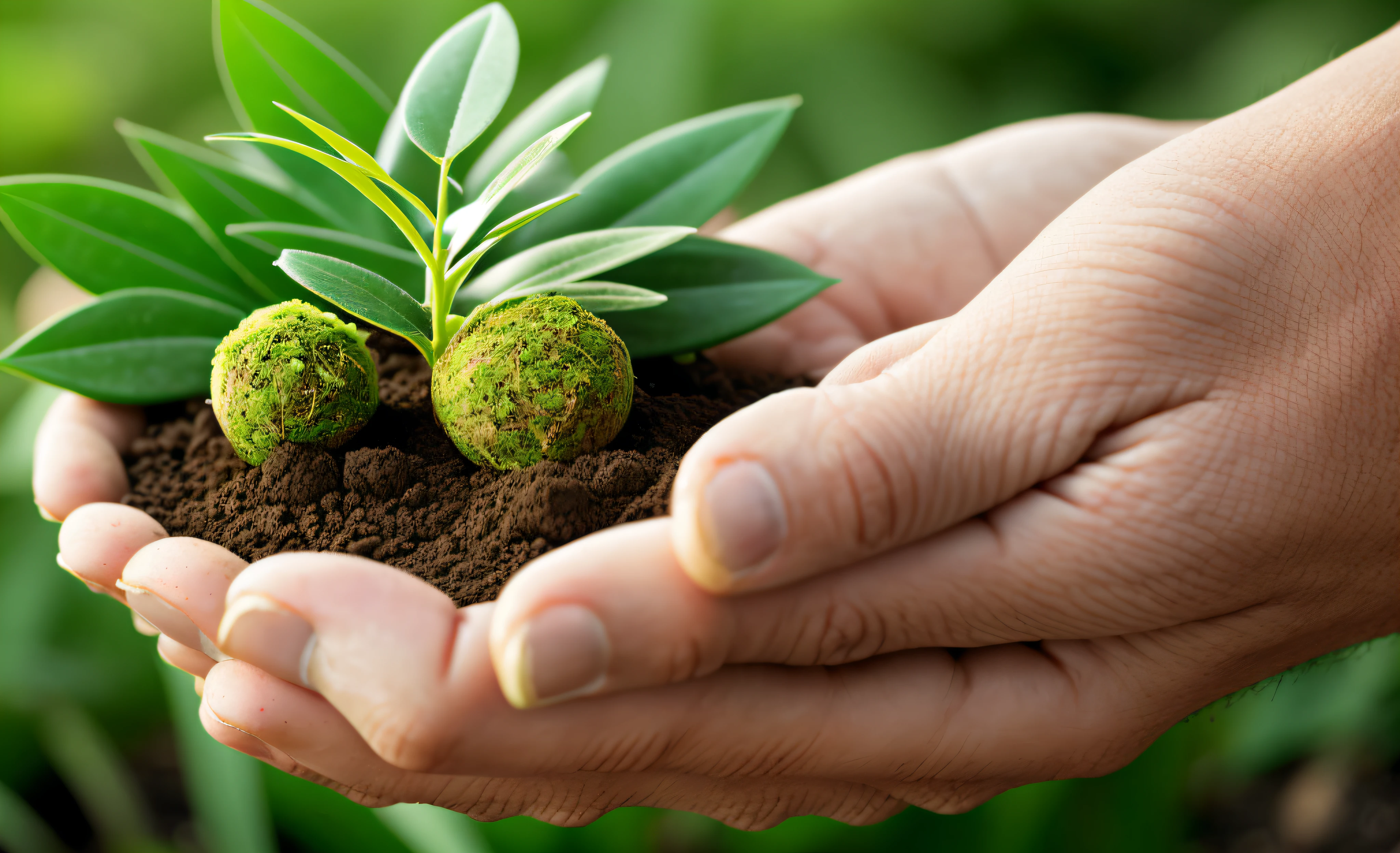someone holding a small plant in their hands in a field, gardening, holding miniature earth in hands, small plants, against dark background, green plant, fotografia, holding a miniature earth, épaule devant pose, sustainability, growing, organic growth, holding an epée, shutterstock, stockphoto, gently caressing earth, natural background, holding the earth