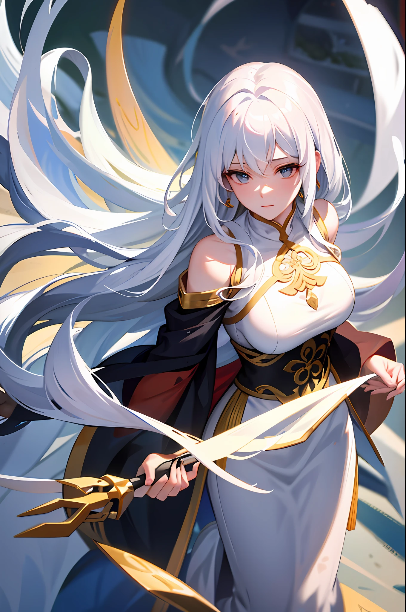 Close-up of a woman with white hair and white mask, beautiful figure painting, Guvitz, Guwiz style artwork, white-haired god, Yang J, epic exquisite character art, stunning character art, Fan Qi, Wu Zhun Shifan, Gu Wiz in pixiv art station, big breast, holy