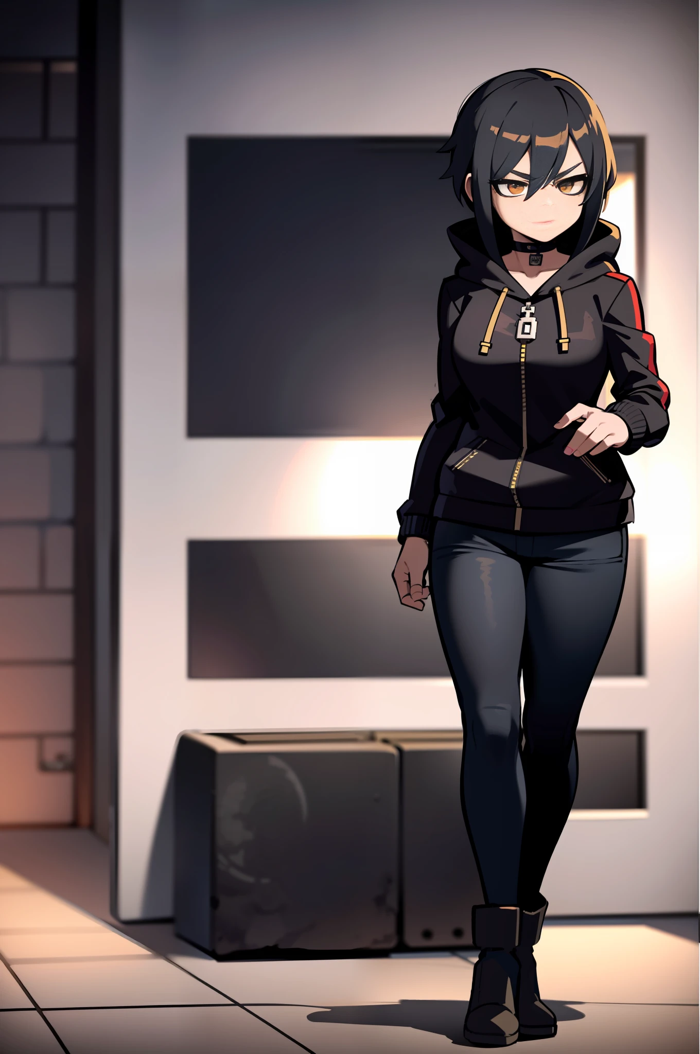 anime girl in black leather jacket and jeans standing in a garage, badass anime 8 k, anime style 4 k, anime style. 8k, cyberpunk anime girl, jet black haired cyberpunk girl, female cyberpunk anime girl, kantai collection style, seductive anime girl, anime moe artstyle, 4k anime wallpaper, cyberpunk anime girl in hoodie, style anime