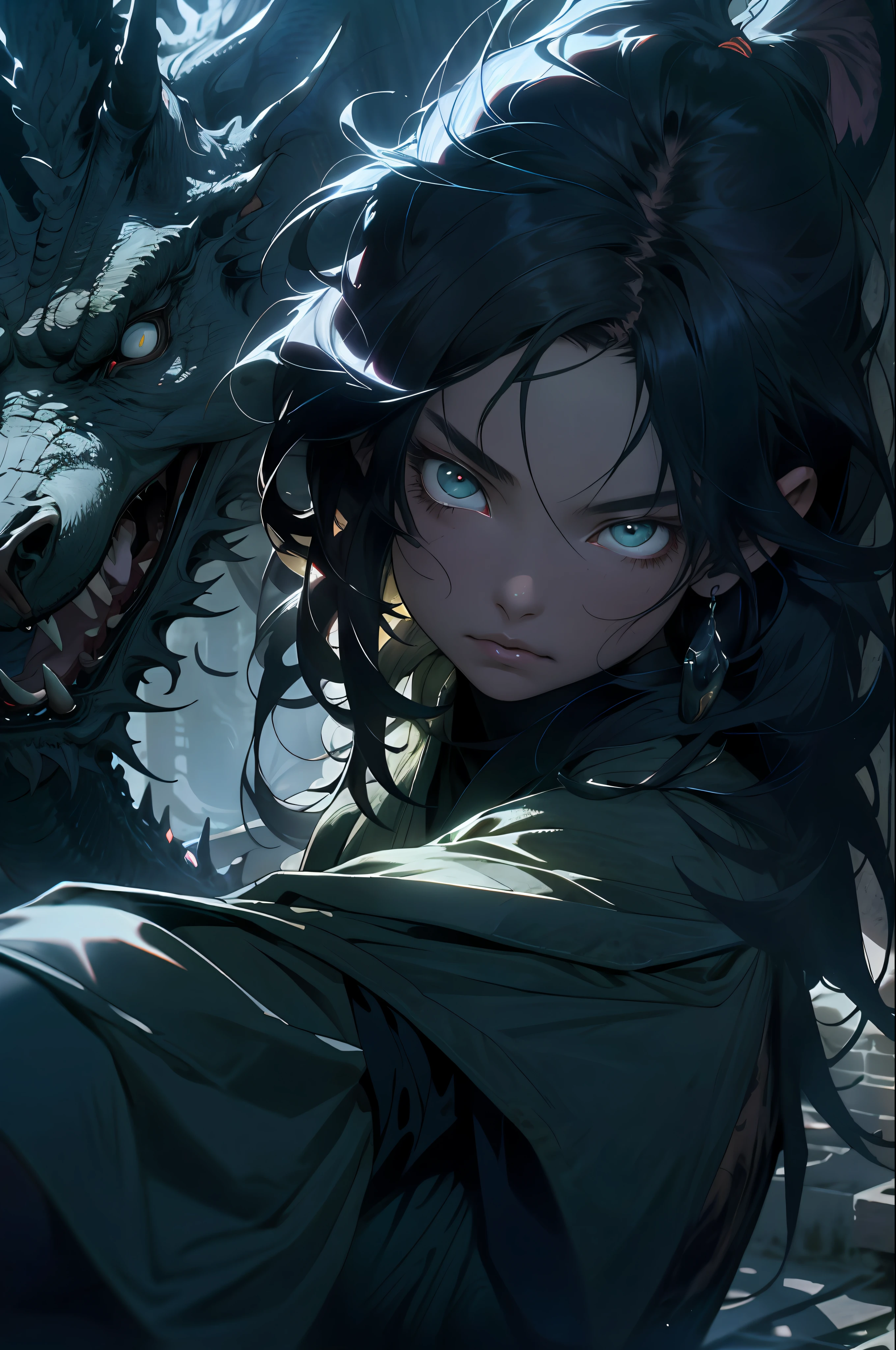Anime girl with a dragon on her shoulder - SeaArt AI