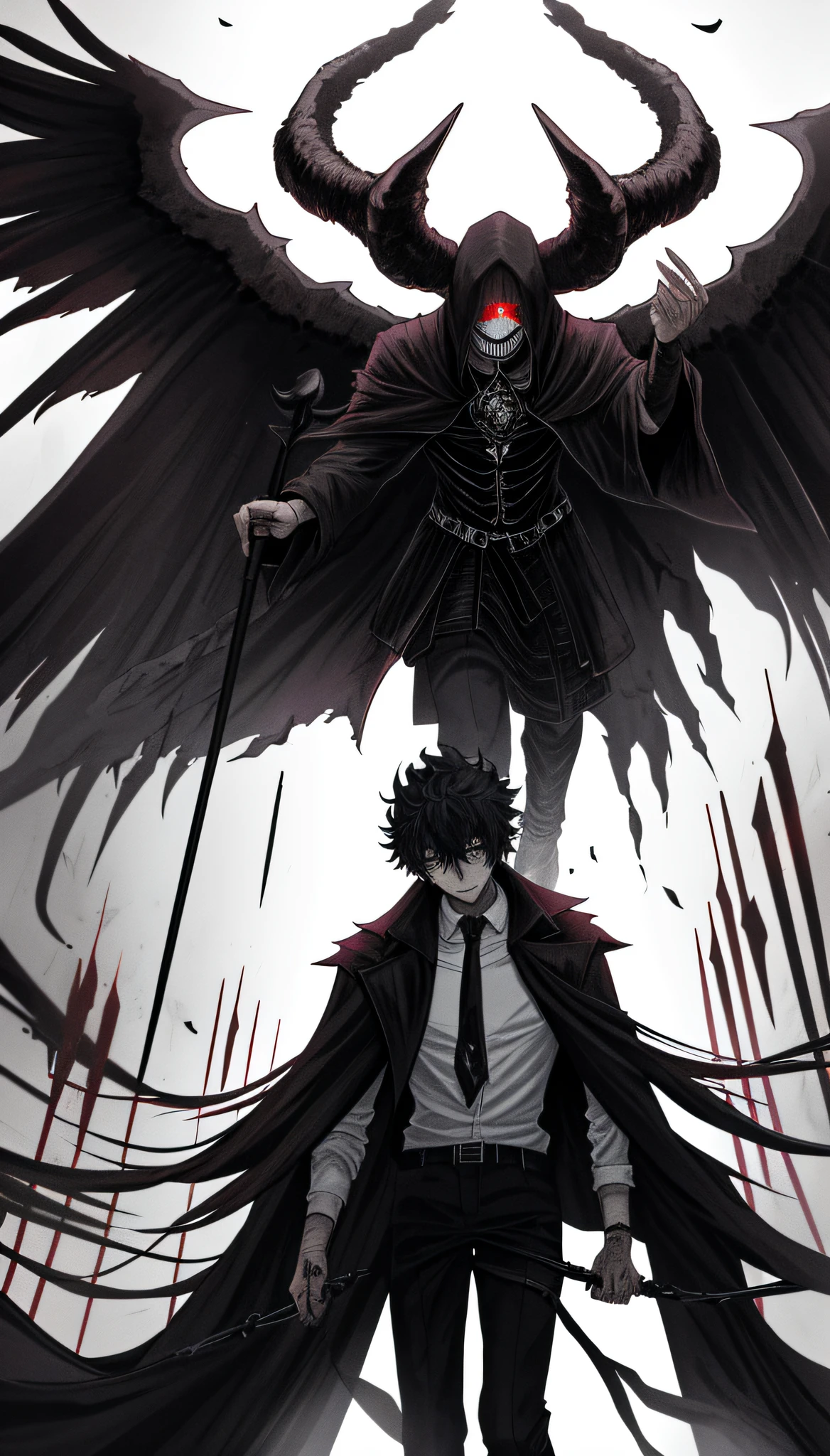 In the depths of darkness, Izuku emerges as the fearsome Reaper. Dressed in a plague doctor robe and wielding a scythe, his dark skin and demon horns stand out powerfully. With prominent breasts, immortal temptation takes over her mind. Doomed and fallen to his knees, he invokes the force of chaos. He is the approaching storm, causing black clouds in the isolation. He is the claimer of his name, born in flames and blessed. His family's shield is a demon of death, and he, abandoned, is awake. The ash of a phoenix burns in divine darkness, while misery descends and fate pursues time. Inheriting the nightmare and surrounded by fate, he can't run away. Continue walking the line between the light, deflected through empty corridors. But he will never give up. The truth is revealed in his ember eyes. They fight through fire and ice eternally, two souls who were once lost and now remember. He is the approaching storm, causing black clouds and isolation. He is the claimer of his name, born in flames and blessed. His family's shield is a demon of death, and he, abandoned, is awake. The ash of a phoenix burns in divine darkness as misery descends. Chasing fate in time, he disappears into the night, leaving behind lost shadows. Obsession attracts him as it fades away. He has come to claim what is his, lurking in the shadows under the veil of night. With pirouettes of blood, the constellations dance through the tombs at their feet. He dreams of the black throne, repeating it over and over again. Like an abandonment of darkness, summoned from the ashes, the puppeteer gathers the masses, pulling strings and twisting minds as blades strike. Do you desire this power? Then come and take it. Beyond the tree, fire burns, secret love and lineage yearn. Dark minds embrace crimson joy.