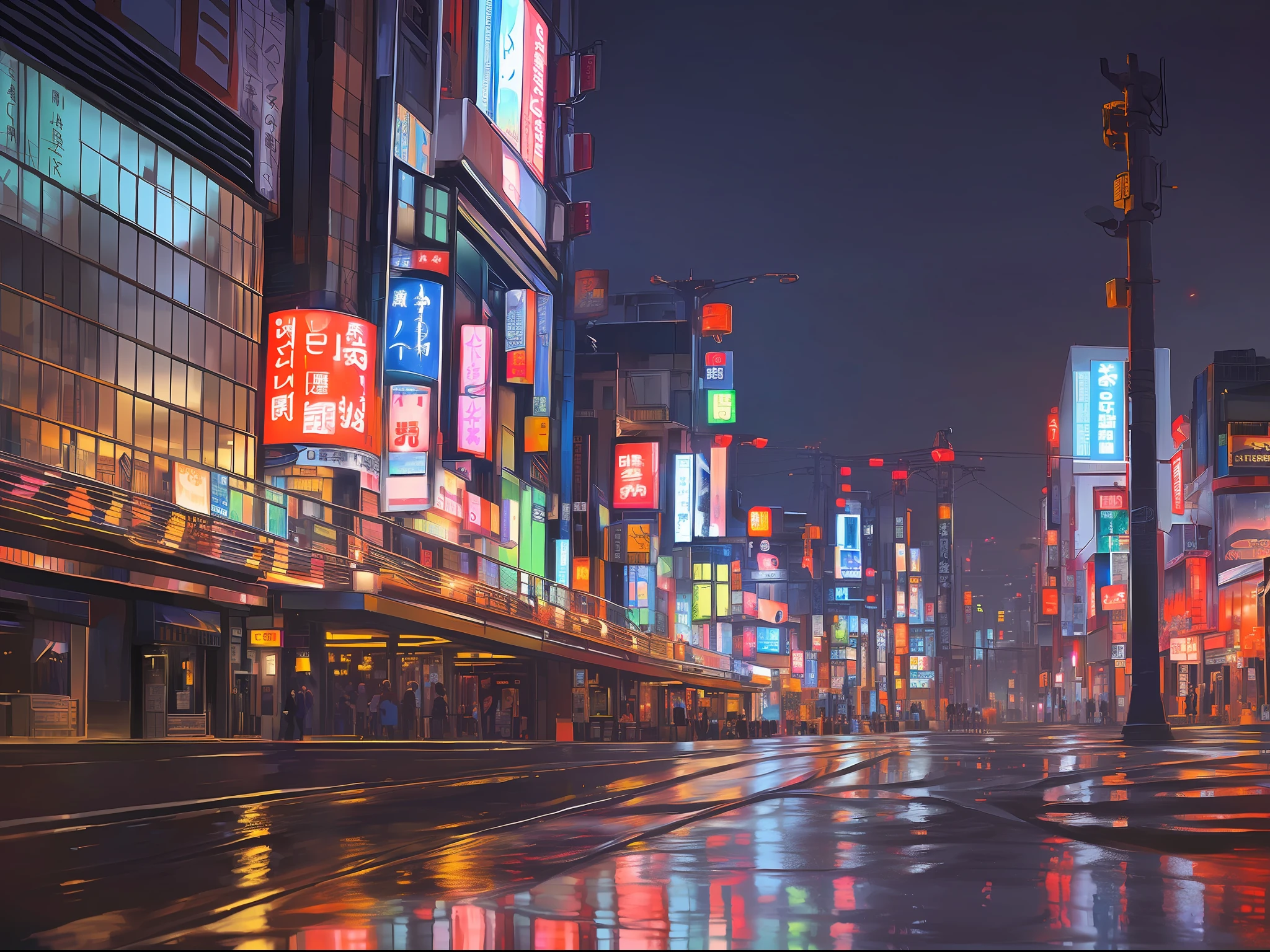 As night falls, the streets of Tokyo become quiet, illuminated and illuminated by the city lights. --auto --s2