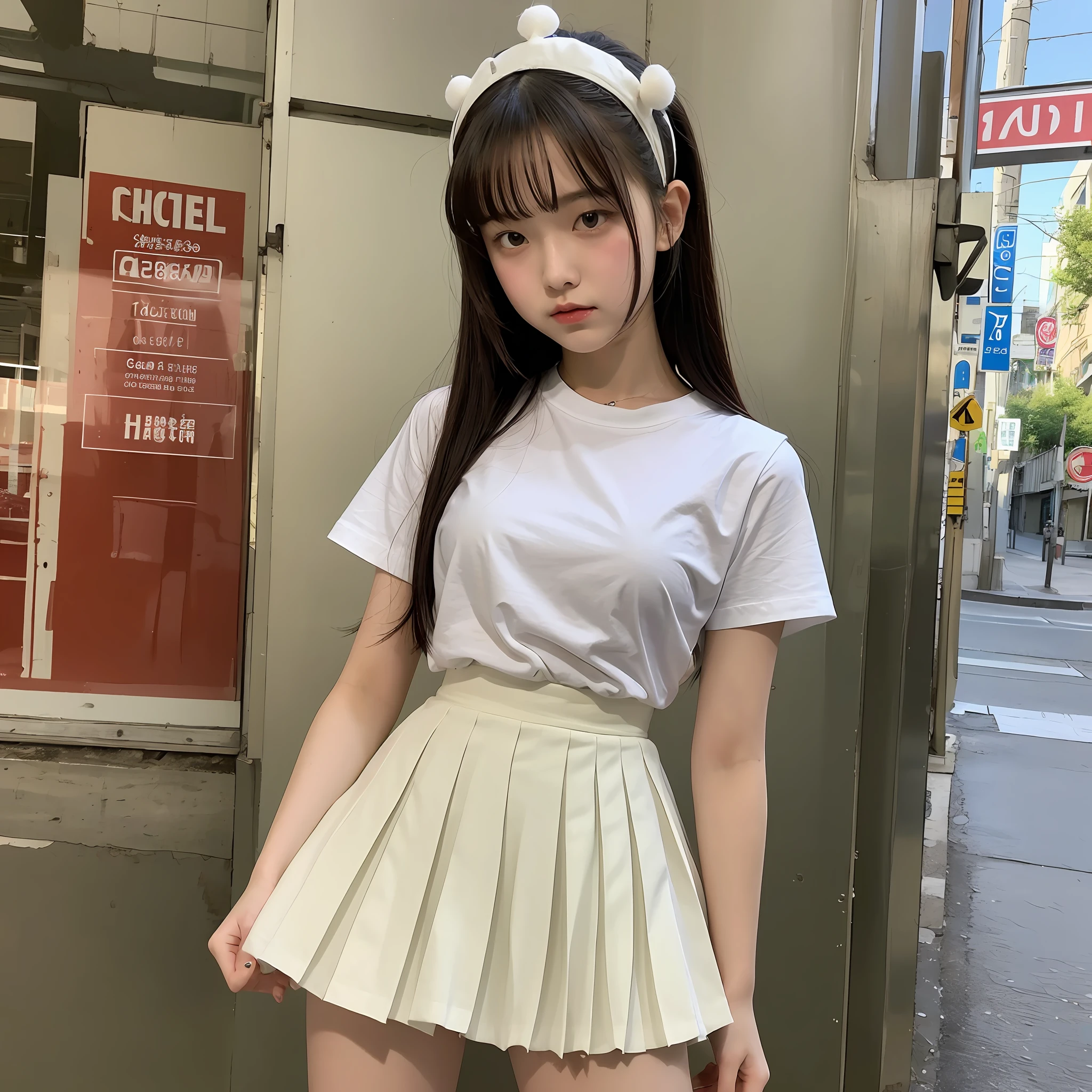 Sixteen years old, white shirt, pleated skirt, ball head, exposed thighs, meat legs, cute --auto --s2
