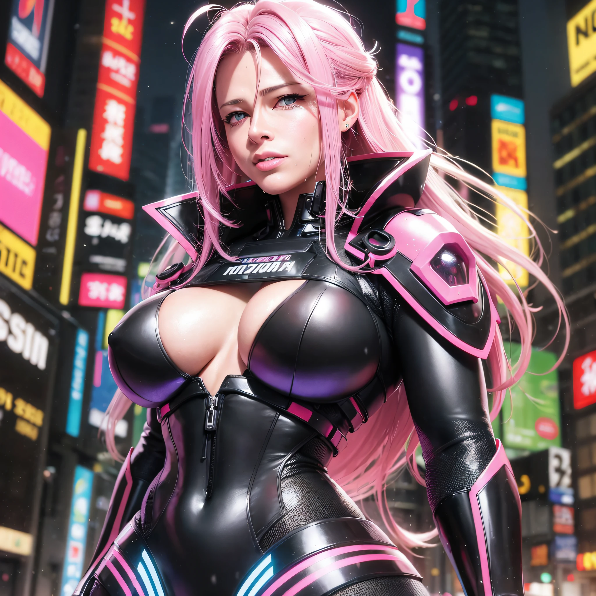 hyper-realistic neon scifi portrait render anime babe brad pitt very large chest oiled skin raining sweaty thicc --auto --s2