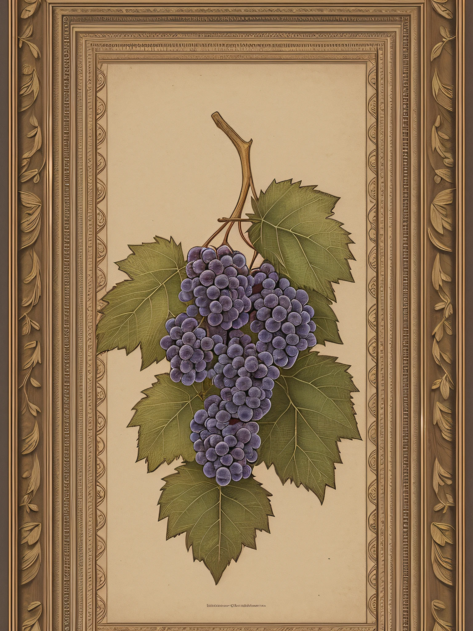 Retro pencil-drawn frame of grape leaves, vintage art, earthy tones. --auto --s2