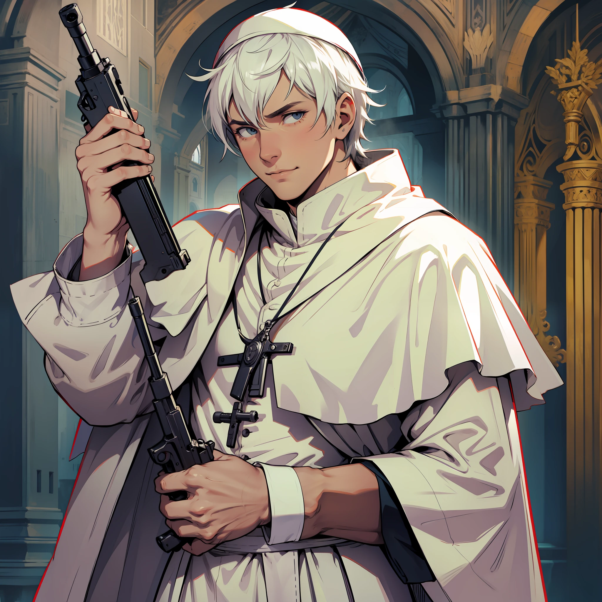 Pope holding a gun