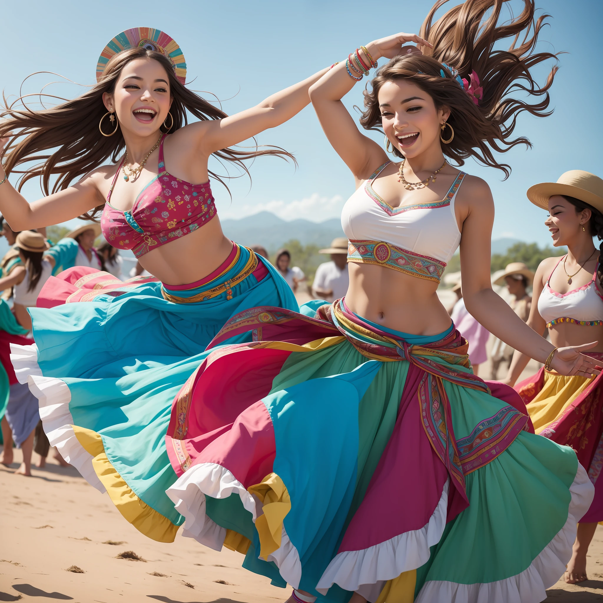 Description: The painting "Round and Colorful Skirt: Celebration of Joy" depicts the Dove Gypsy Girl wrapped in a wide and colorful skirt, dancing with enthusiasm and expressing the pure joy of gypsy dancing. The contagious energy of the letter shines through in every detail of the work.
The Dove Gypsy Girl is in motion, with her arms open and her body flowing harmoniously to the rhythm of the music. His face radiates a radiant smile, conveying the happiness and vitality that this energy brings with it. The round skirt, filled with gypsy prints and patterns, is the center of attention, capturing attention with its vibrant and contrasting colors.
The "Skirt Round and Colorful" card represents joy, celebration and freedom of expression. She invites the Dove Gypsy Gypsy Girl and all who connect with this energy to dance with joy, to express themselves freely and to embrace their authenticity. It is an invitation to celebrate life, to let yourself be carried away by the rhythm of the music and to dance with a heart full of joy.
The card illustration "Round and Colorful Skirt: Celebration of Joy" for the deck of the Dove Gypsy Girl is created with the use of vibrant and contrasting colors, highlighting the skirt and conveying the contagious energy of gypsy dance. The details of the prints and patterns of the skirt are worked with precision, evoking the rich gypsy culture and its traditions. The depiction of the Gypsy Dove Gypsy Girl in motion conveys the dynamics of the dance, while her radiant facial expression conveys the joy and vitality that this energy brings with it.