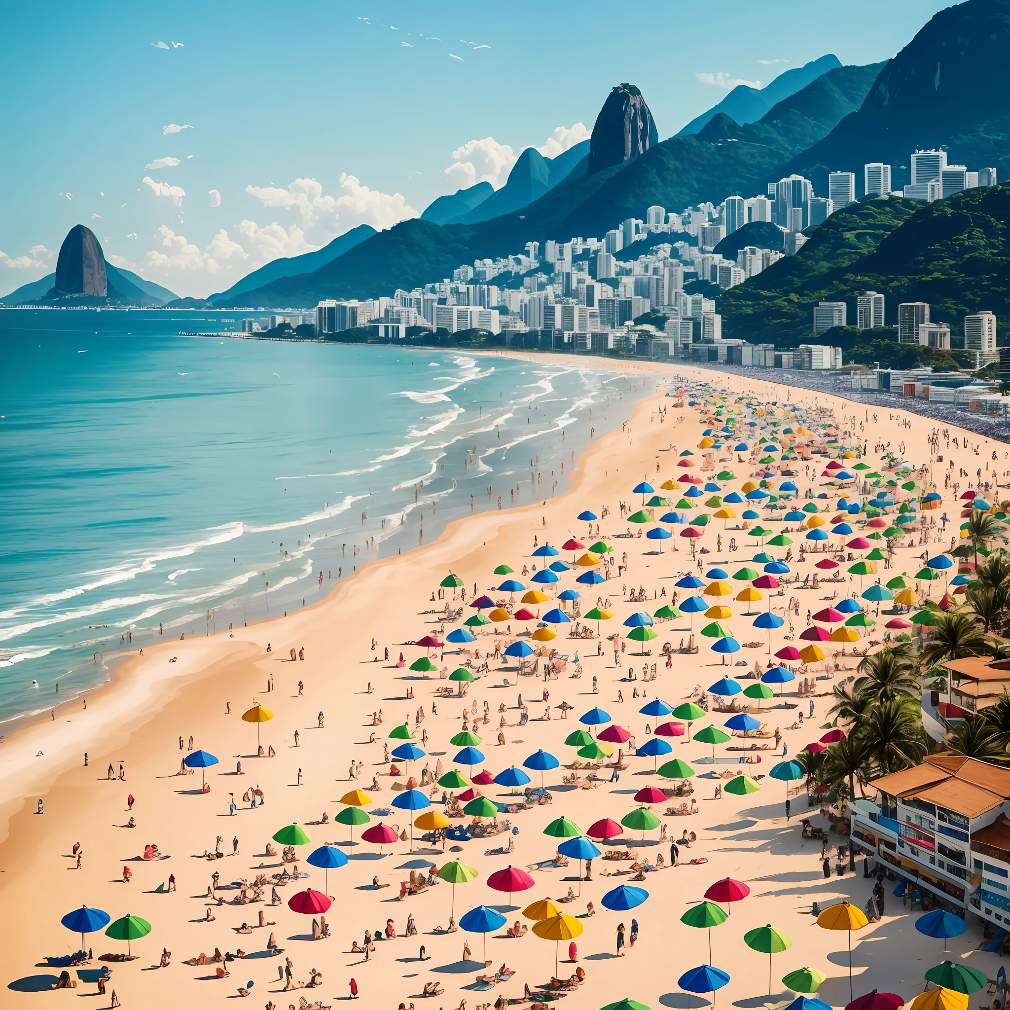 people walking on a beach with a mountain in the background, rio de janeiro, malika favre, olivia de bernardinis, by Paulus Decker, andrea rocha, by Osvaldo Romberg, by Fernando Gerassi, by Nándor Katona, by Olivia de Berardinis, caroline gariba, by Silvia Pelissero --auto --s2