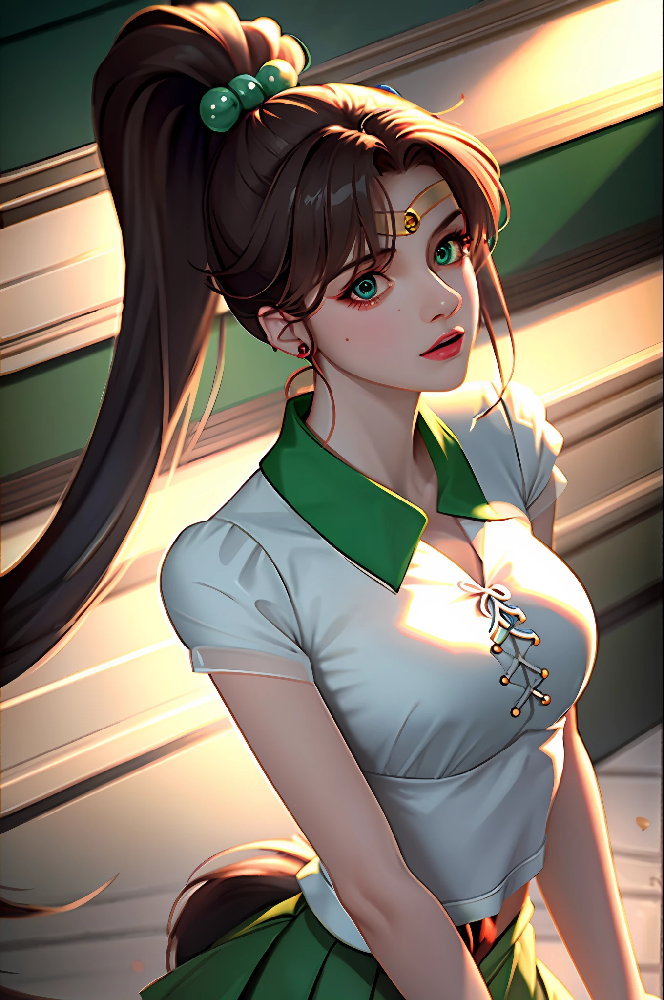 masterpiece, best quality, high quality, high definition, high quality textures, high quality shadows, high definition, beautiful details, fine details, highly detailed CG, detailed textures, realistic representation of faces, realistic, colorful, delicate, cinematic lights, side lights, lens flares, ray tracing, sharp focus, (1girl, __focus__:1.3), (intricate details, Makeup, PureErosFace_V1:0.5), (Delicate face beautiful with details, Delicate eyes with detailed and beautiful, face with perfect proportions, High definition skin, detailed skin, optimal ratio of four fingers and one thumb, arms under chest, medium large chest, wide hips, smooth upper abdomen, lean, __fashion__, __hair__:1.3), __location__, Upright, ponytail hair, Sailor Jupiter uniform,
Defeated expression, blaming herself, green collar, green skirt