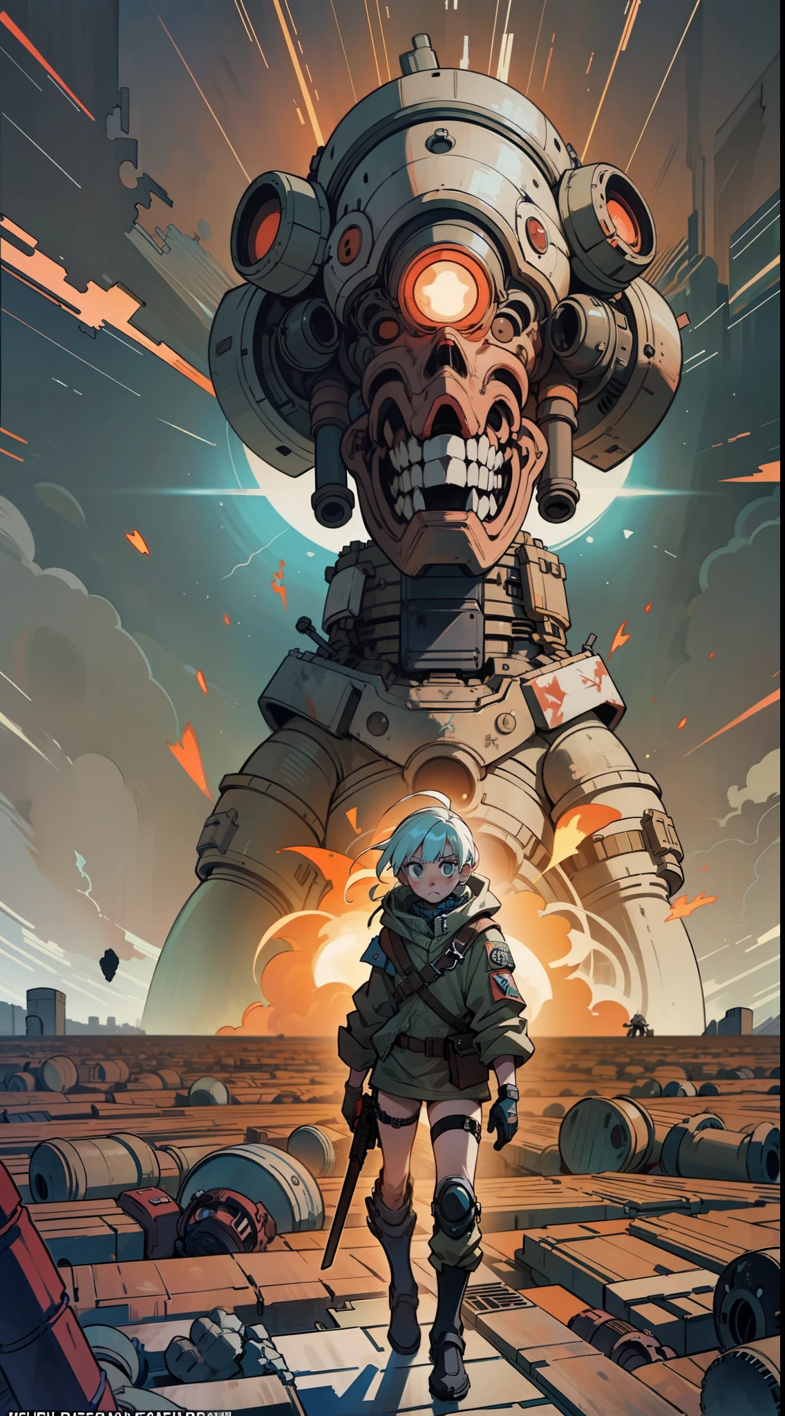 "(best quality, ultra-detailed) Depicting a post-apocalyptic world of extreme chaos. The last remnants of humanity flee for their lives in a barren, desolate wasteland devastated by nuclear explosions