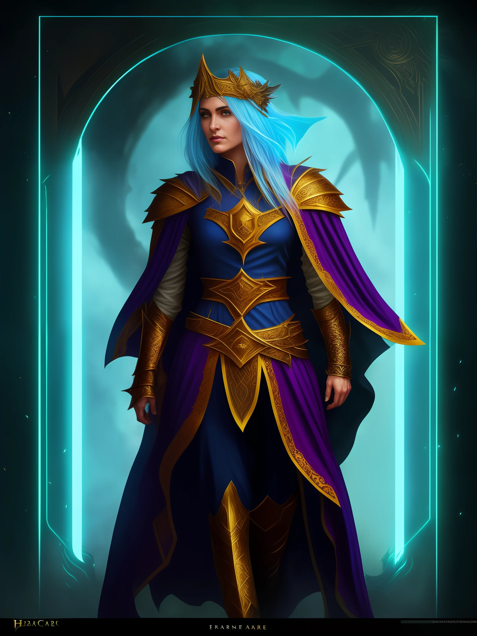 a closeup of a woman in a costume with a cape, portrait of a female warrior, paladin woman costume, female mage, beautiful with ornate robes, powerful sorceress, epic art of exquisite character, epic girl wizard character, portrait of a sorceress, beautiful female warrior, portrait of female sorceress, noble woman in ornate armor, blue hair,epic fantasy art style,  epic fantasy art portrait, magali villeneuve', detailed realistic, full hd, cinematic, fine details, 8k,epic fantasy art style, amazing mmorpg, d d fantasy digital art, fantasy mmorpg, epic fantasy digital art style, d & d warcraft dragon age, epic fantasy style art, d & d fantasy digital painting, epic rpg art,  mmorpg, epic fantasy game art, hdcinematic epic fantasy art style, --auto --s2