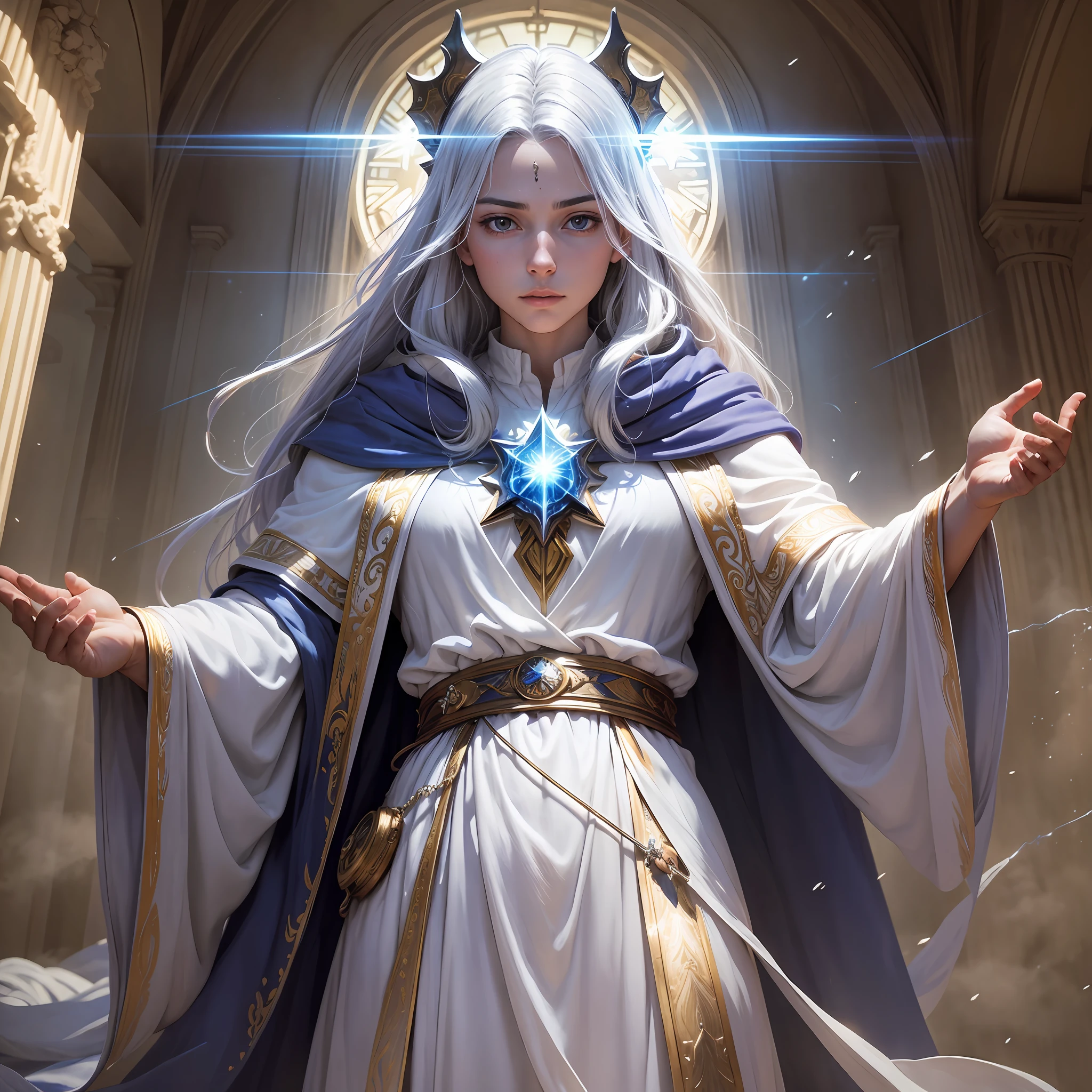 The highest quality, realism, ultra-mega-masterpiece, fantasy, powerful wizard in a white robe, rays of light, mystery, magic. --auto --s2